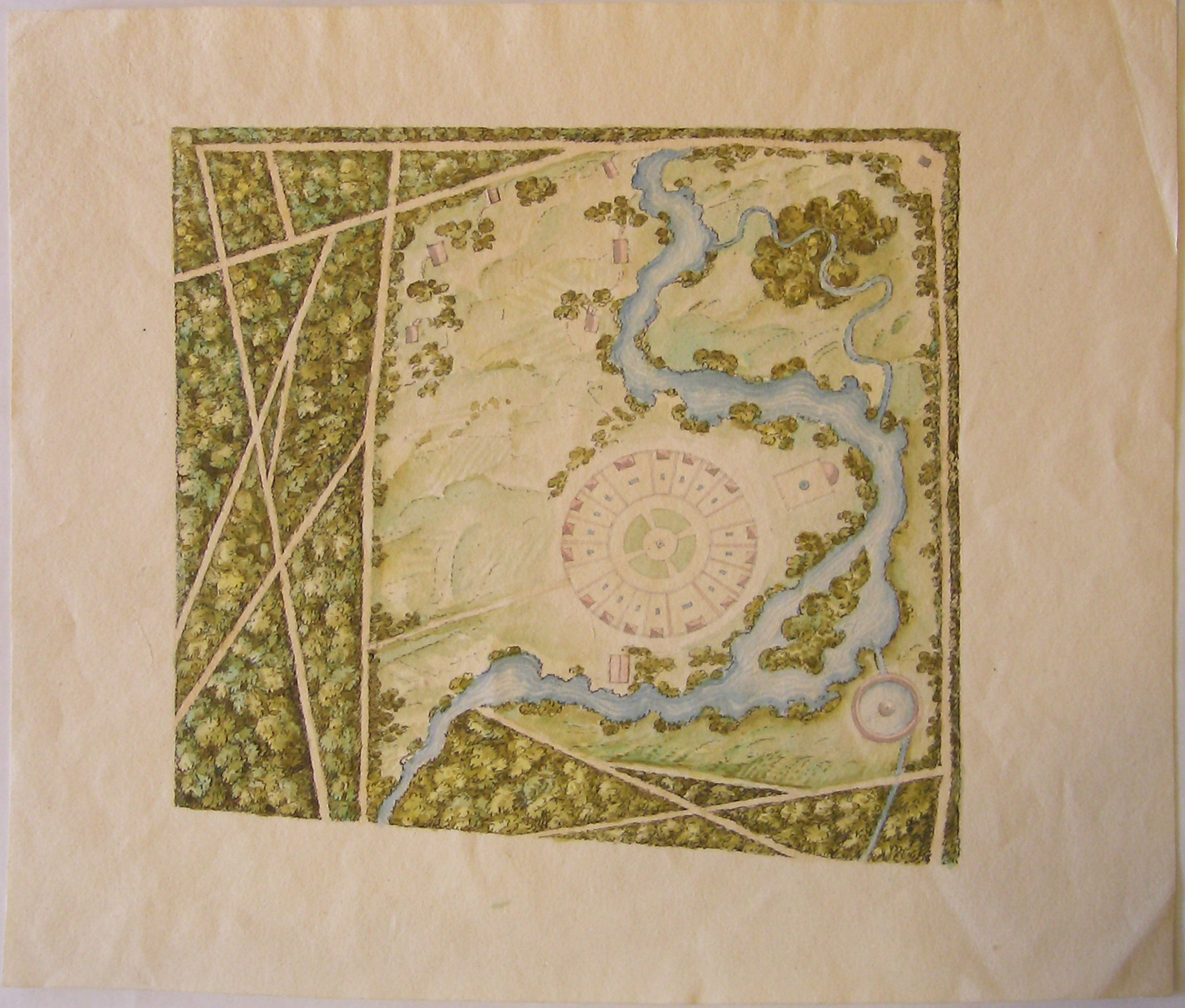 Progetto architettonico: Orto Botanico a Milano - Pianta del giardino zoologico (disegno architettonico, opera isolata) di Cagnola Luigi (attribuito) (sec. XIX)