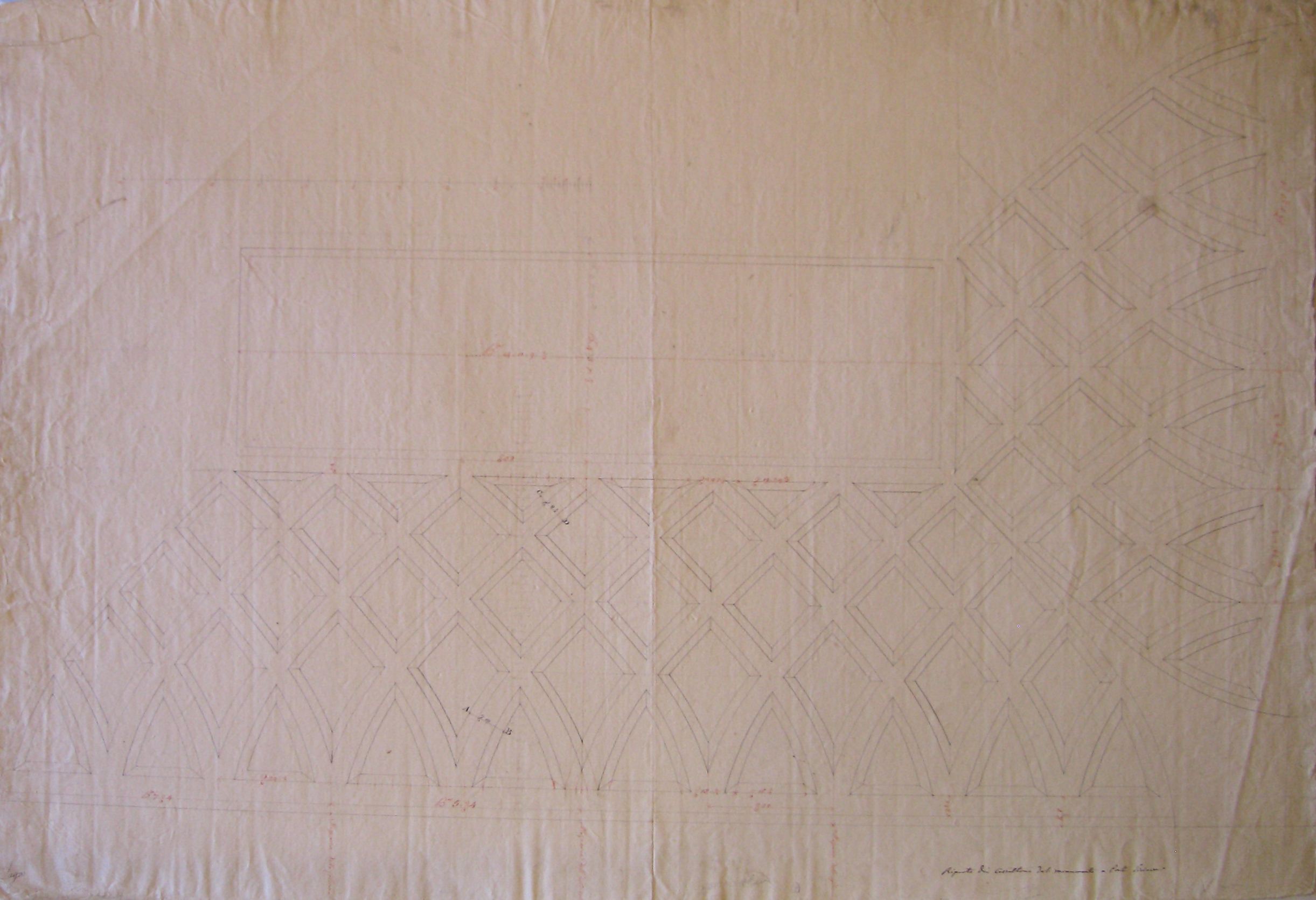 Riparto dei cassettoni al monumento di Porta Ticinese, Progetto architettonico: Porta Ticinese a Milano - Sviluppo della volta dell'atrio (disegno architettonico, opera isolata) di Cagnola Luigi (attribuito) (sec. XIX)