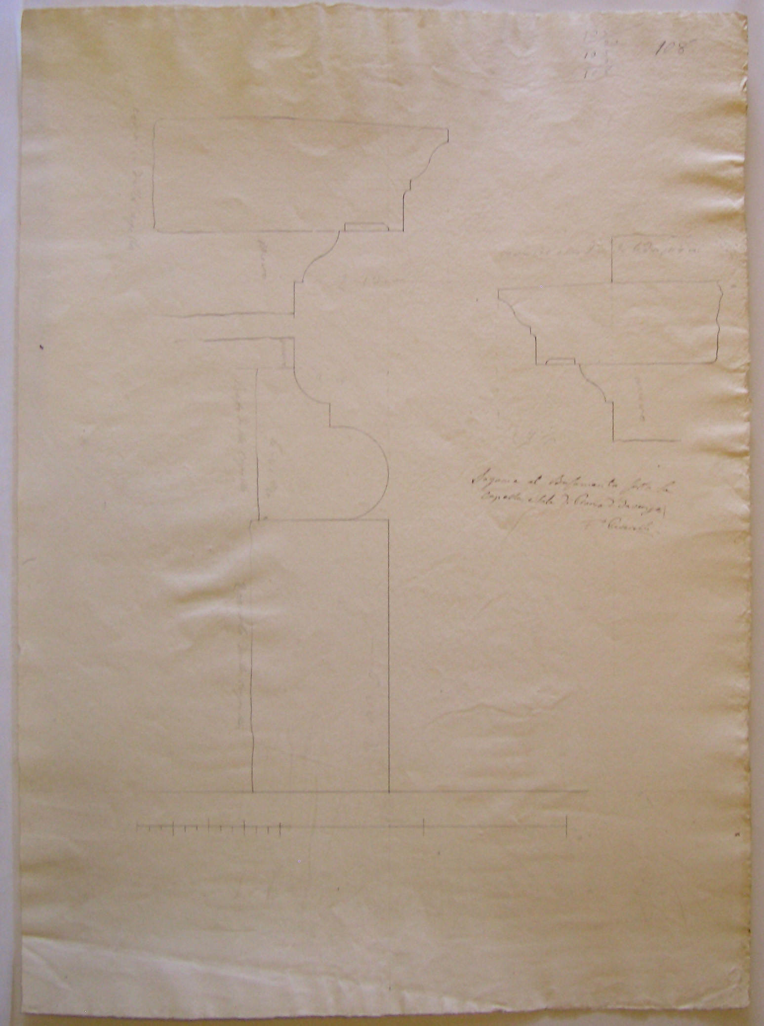 Sagoma al Basamento sotto la Cappella e Sala di Pranzo d'Inverigo, Progetto architettonico: Villa "La Rotonda" a Inverigo - Dettaglio di cornici (disegno architettonico, opera isolata) di Peverelli Francesco (attribuito) (sec. XIX)