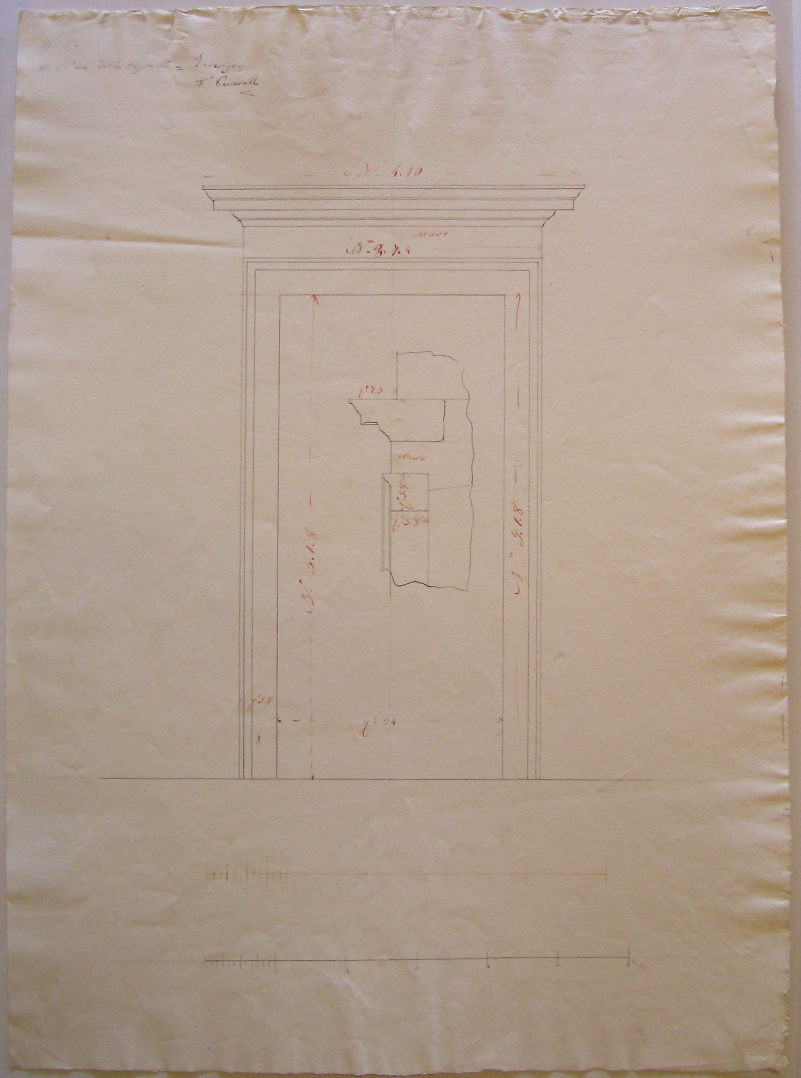 Portina della Capella, Progetto architettonico: Villa "La Rotonda" a Inverigo - Dettaglio di una porta (disegno architettonico, opera isolata) di Peverelli Francesco (attribuito) (sec. XIX)