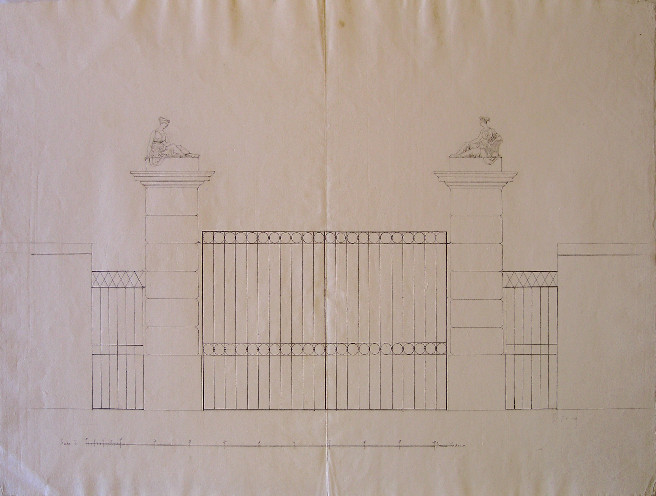 Progetto architettonico: Villa "La Rotonda" a Inverigo- Prospetto del cancello (disegno architettonico, opera isolata) - ambito Italia settentrionale (sec. XIX)