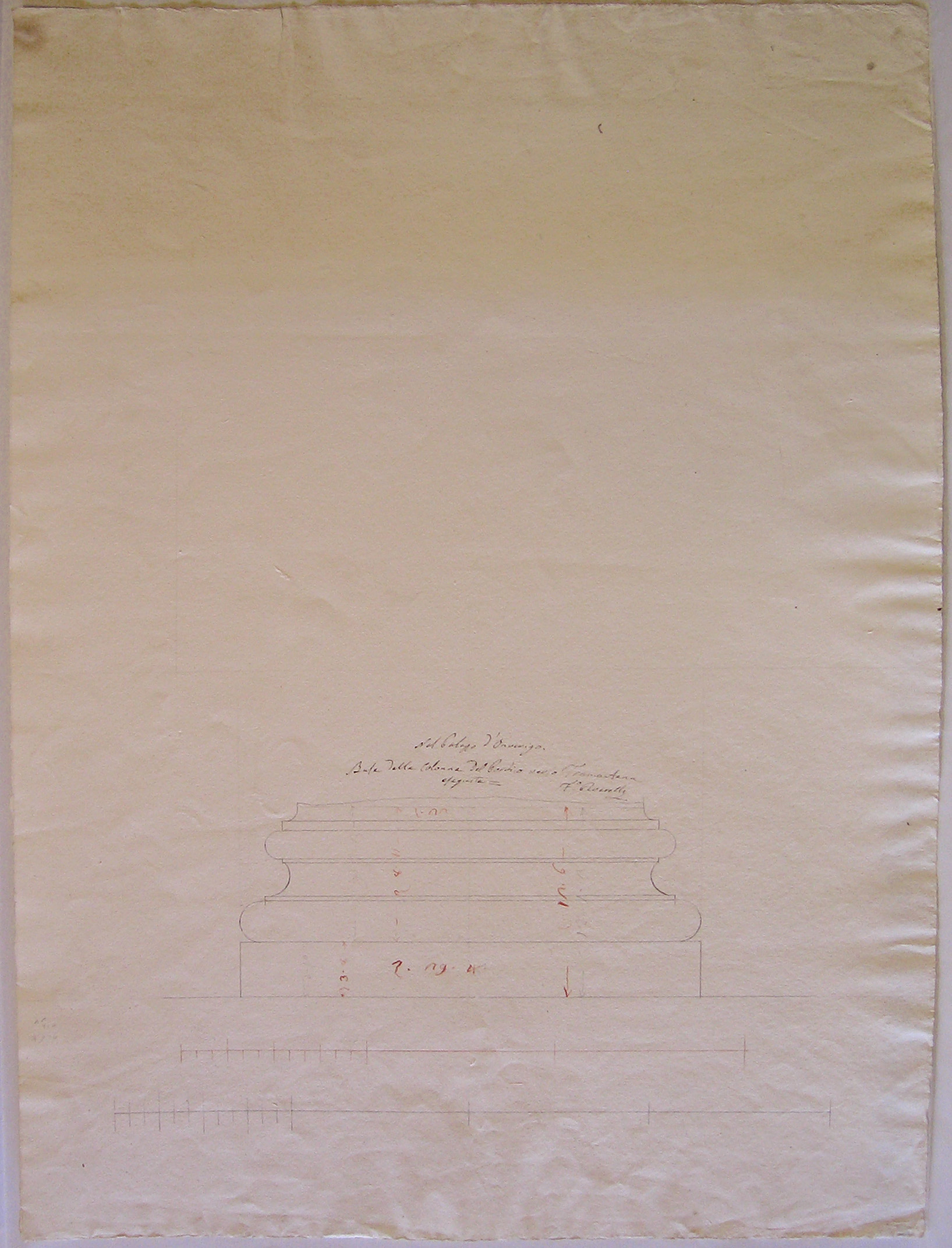Nel Palazzo d'Inverigo. Base della colonna del Portico verso Tramontana, Progetto architettonico: Villa "La Rotonda" a Inverigo - Dettaglio della base di una colonna (disegno architettonico, opera isolata) di Peverelli Francesco (attribuito) (sec. XIX)