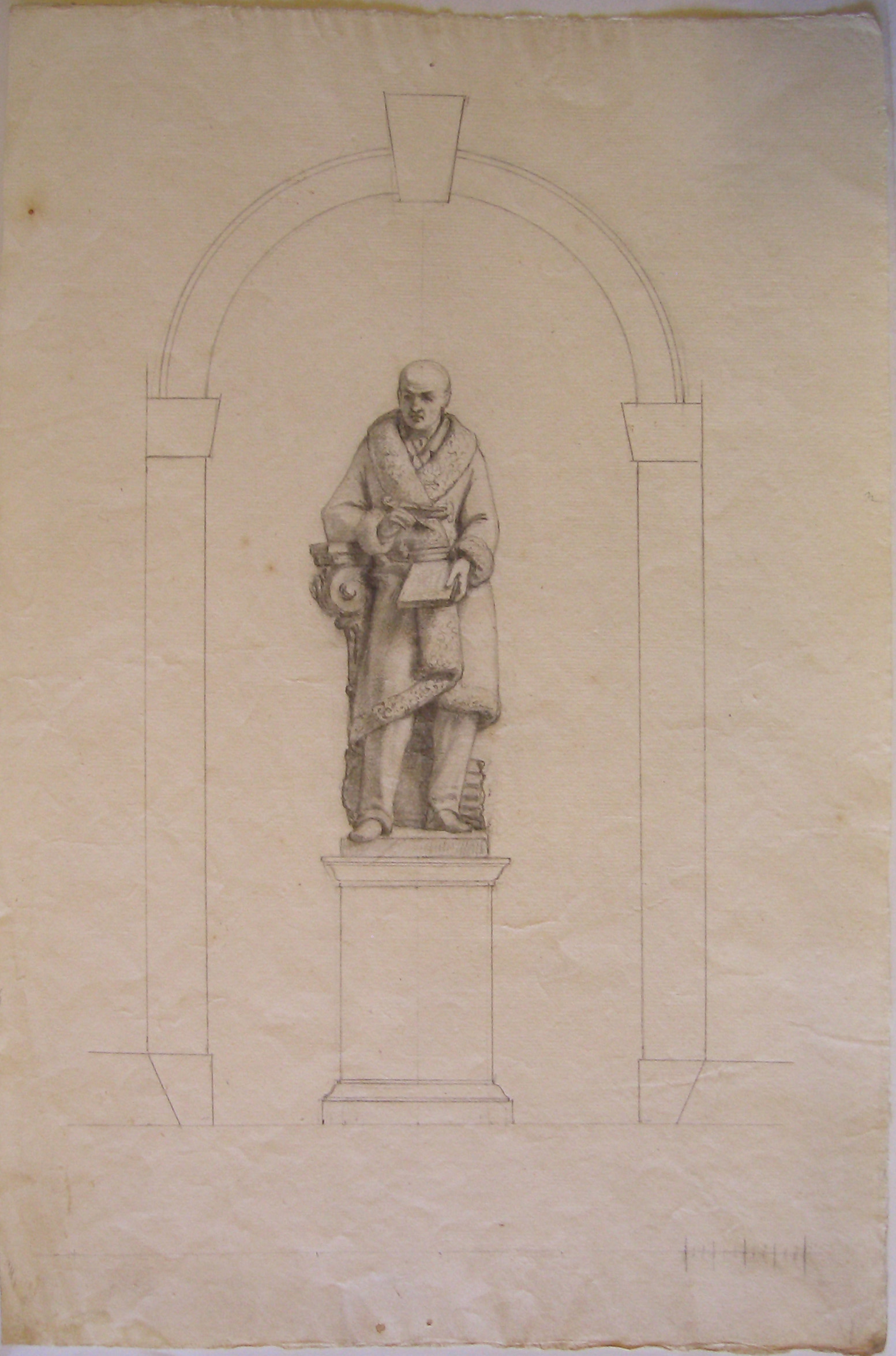 Progetto architettonico: Villa "La Rotonda" a Inverigo - Studio per la statua di Luigi Cagnola (disegno architettonico, opera isolata) di Somaini Francesco (attribuito) (sec. XIX)