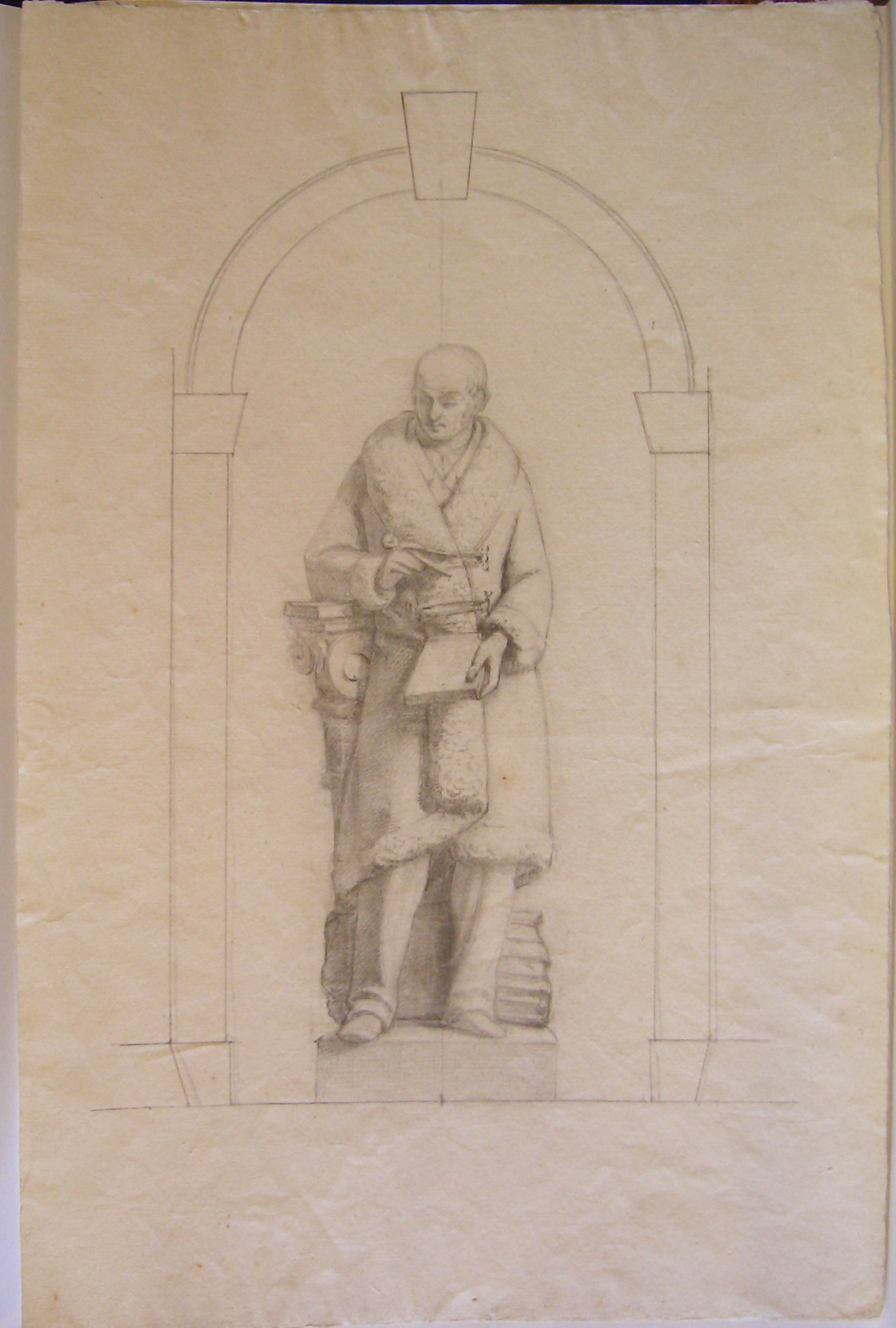 Progetto architettonico: Villa "La Rotonda" a Inverigo - Studio per la statua di Luigi Cagnola (disegno architettonico, opera isolata) di Somaini Francesco (attribuito) (sec. XIX)