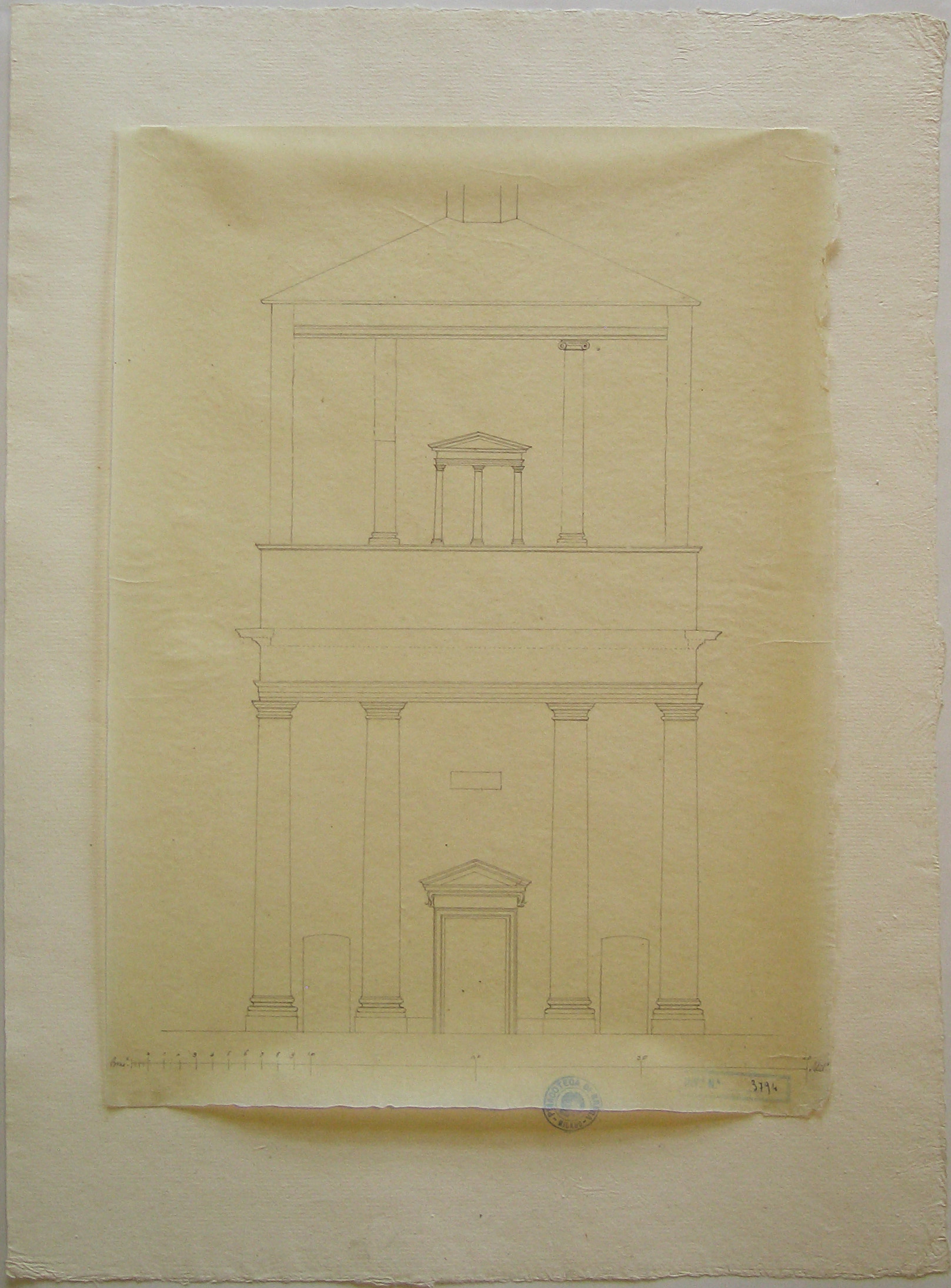 Progetto architettonico: Trivulza - Rilievo facciata (disegno architettonico, opera isolata) di Cagnola Luigi (attribuito) (sec. XIX)