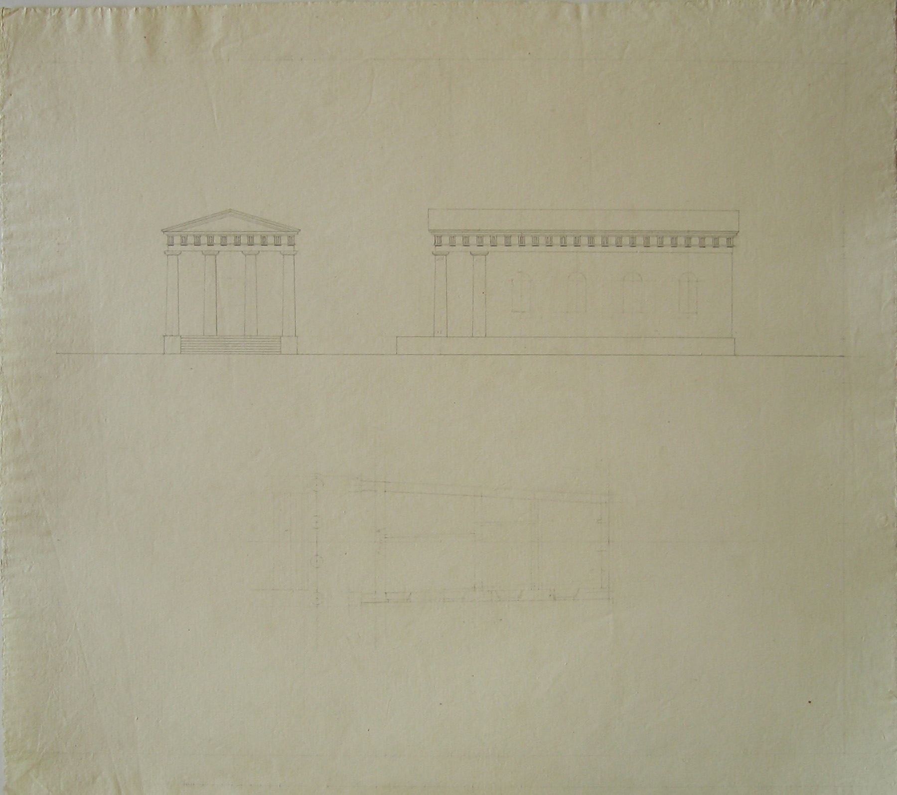 Progetto architettonico: Edificio a forma di tempio - Pianta e prospetti (disegno architettonico, opera isolata) di Cagnola Luigi (attribuito) (sec. XIX)