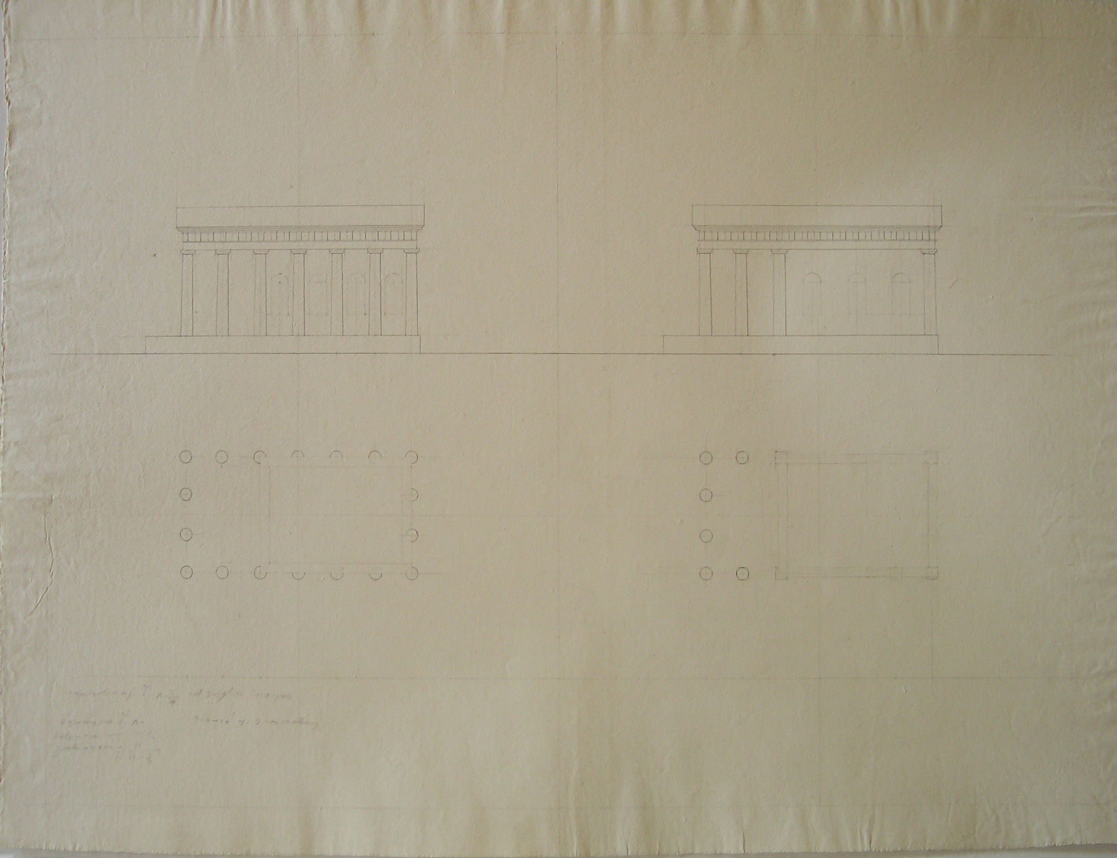 Progetto architettonico: Edificio a pianta rettangolare - Pianta e prospetto (disegno architettonico, opera isolata) di Cagnola Luigi (attribuito) (sec. XIX)