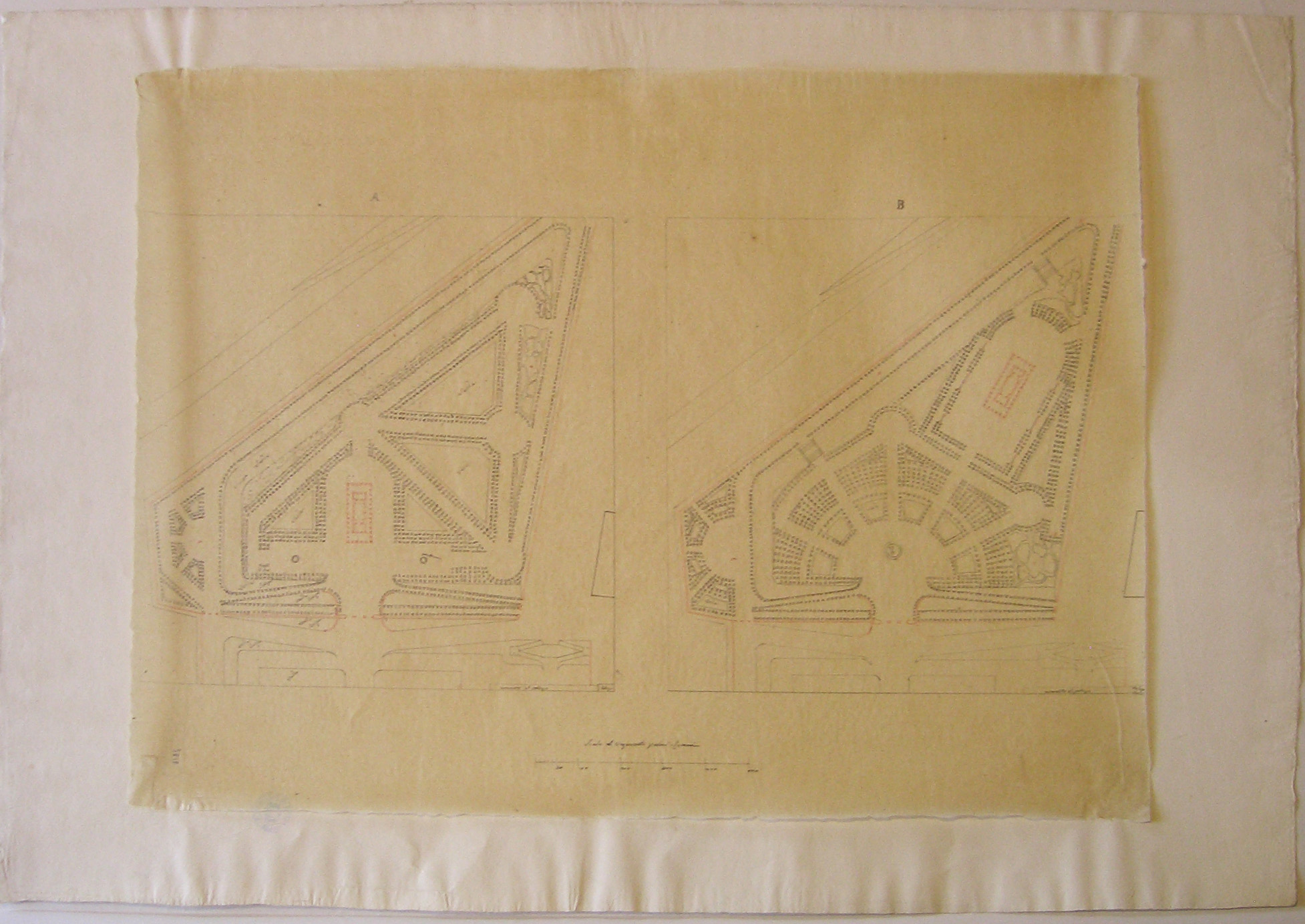 Progetto architettonico: Edificio periptero a pianta rettangolare - Planimetria (disegno architettonico, opera isolata) di Cagnola Luigi (attribuito) (sec. XIX)