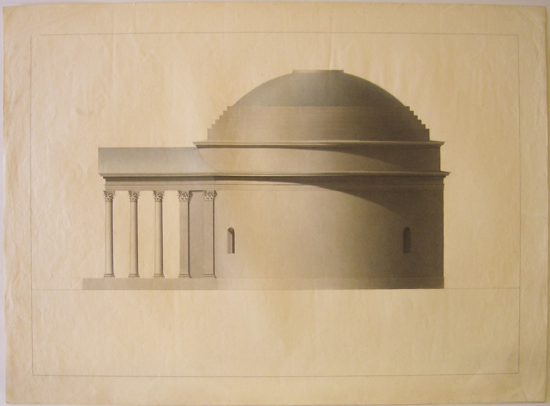 Progetto architettonico: Chiesa di S. Lorenzo Martire a Ghisalba - Prospetto del fianco (disegno architettonico, opera isolata) di Cagnola Luigi (attribuito) (sec. XIX)