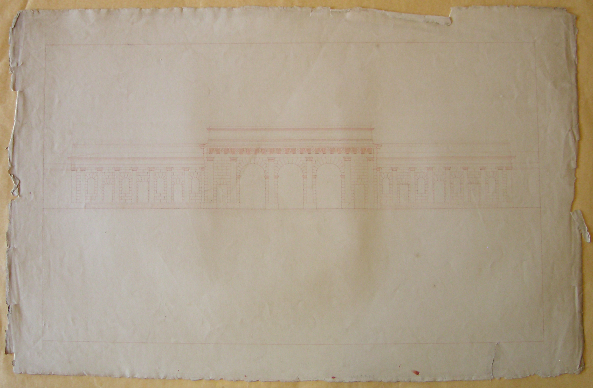 Progetto architettonico: Burghtor a Vienna - Prospetto della facciata verso l'Hofburg (disegno architettonico, opera isolata) di Cagnola Luigi (attribuito) (sec. XIX)