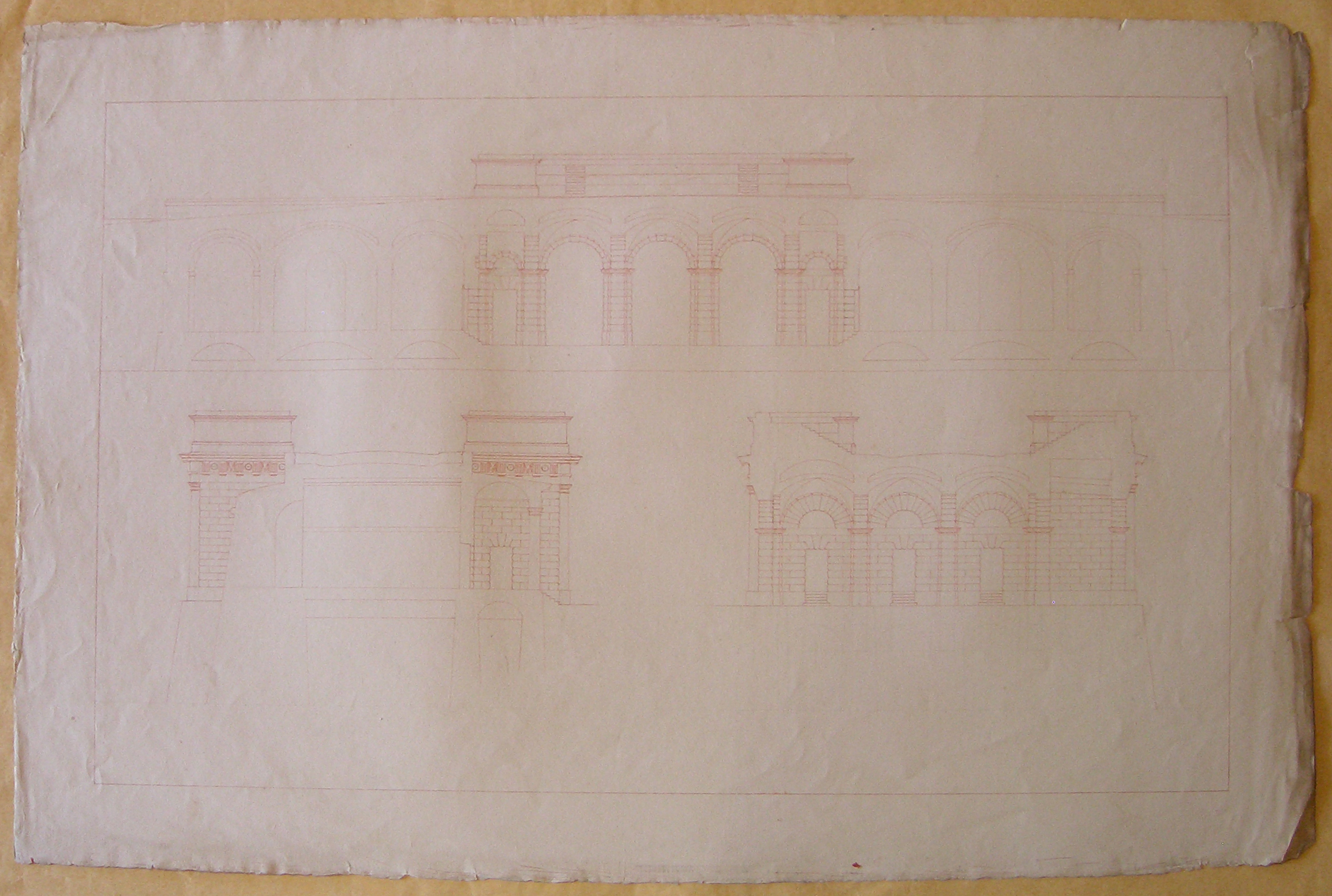 Progetto architettonico: Burghtor a Vienna - Sezioni longitudinali e Sezioni trasversali (disegno architettonico, opera isolata) di Cagnola Luigi (attribuito) (sec. XIX)