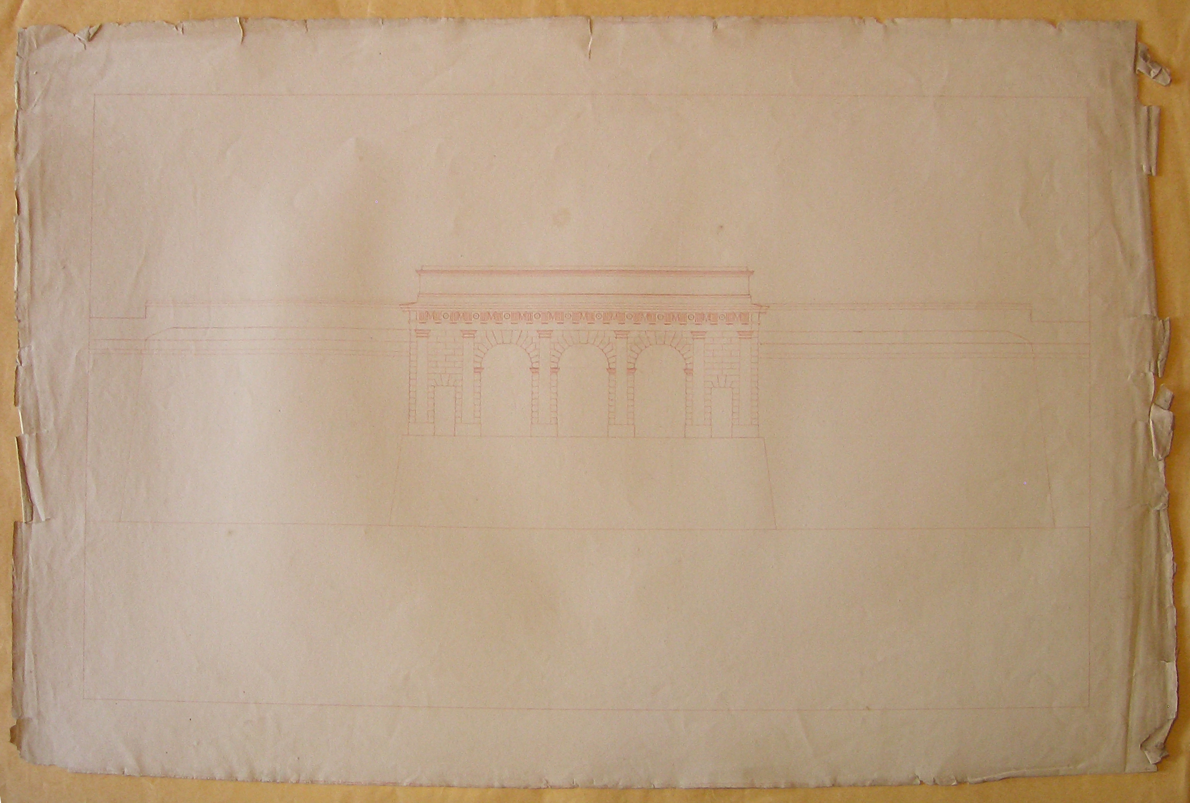 Progetto architettonico: Burghtor a Vienna - Prospetto della facciata verso la città (disegno architettonico, opera isolata) di Cagnola Luigi (attribuito) (sec. XIX)