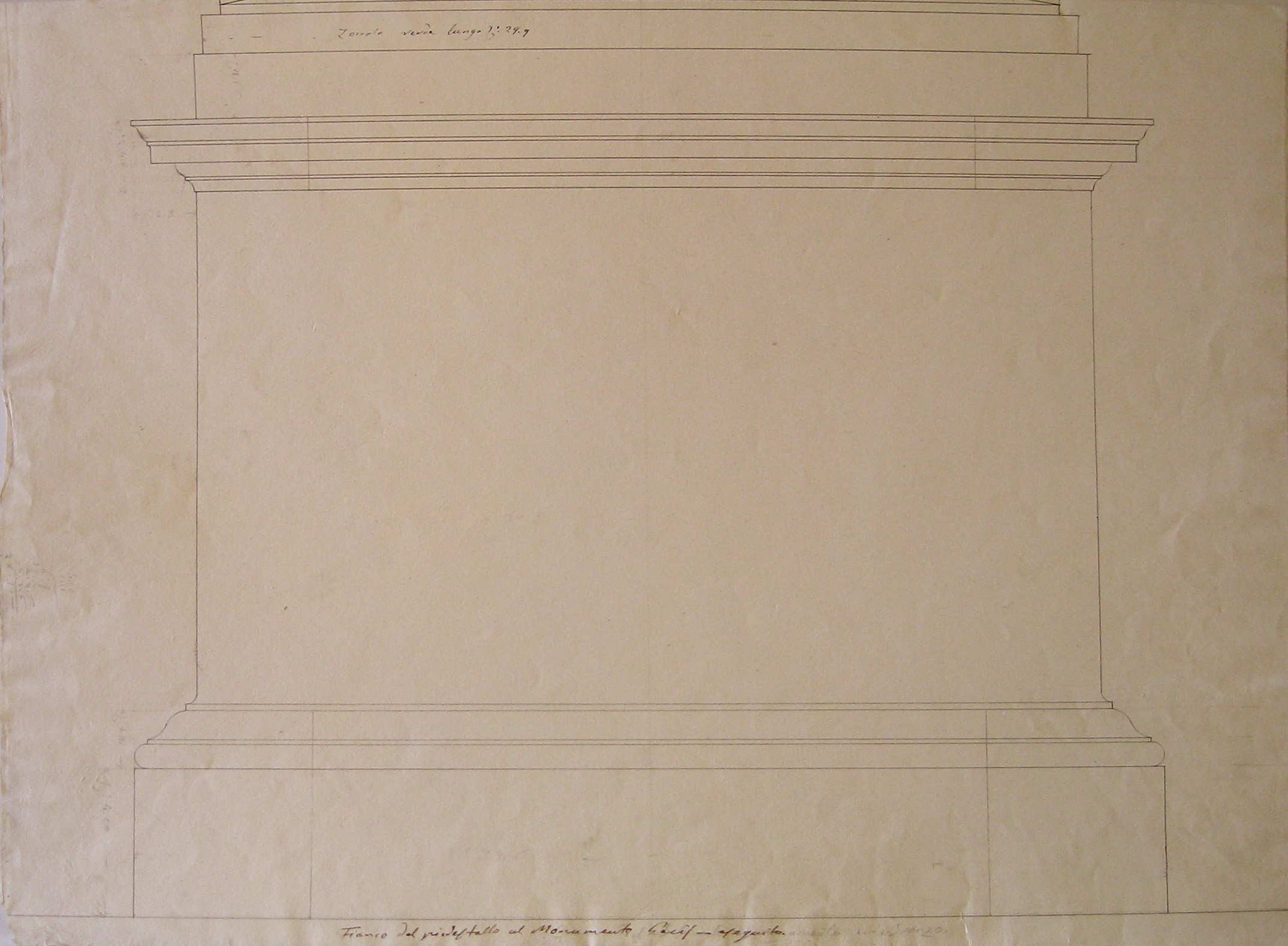 Fianco del piedistallo al monumento Pecis, Progetto architettonico: arco provvisorio di Porta Orientale a Milano. Studio per il piedistallo per il monumento Pecis (recto e verso) (disegno architettonico) di Cagnola Luigi (sec. XIX)