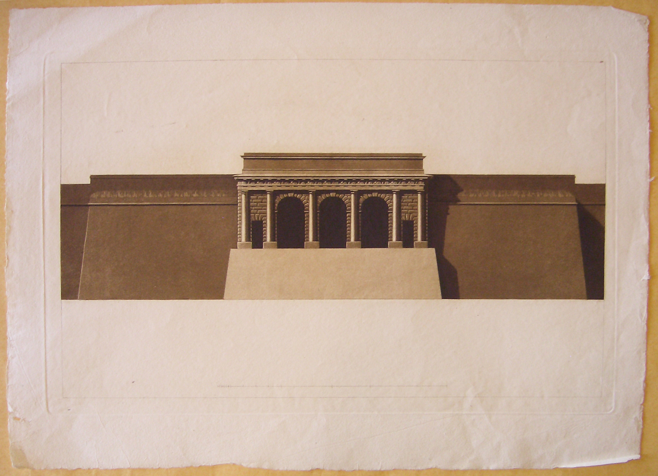 Progetto architettonico: Burghtor a Vienna - Prospetto della facciata verso la città (stampa) di Cagnola Luigi (attribuito) (sec. XIX)