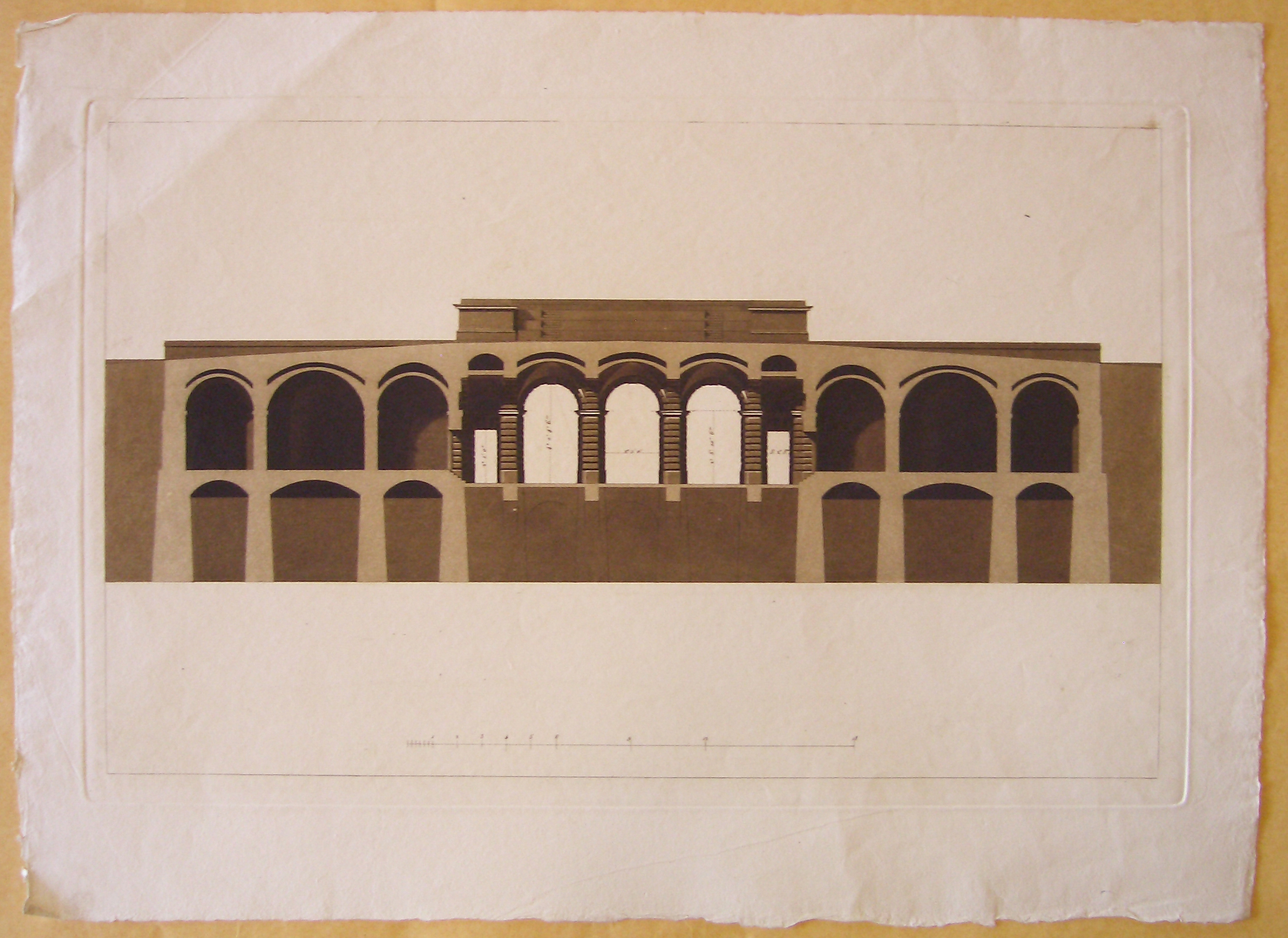 Progetto architettonico: Burghtor a Vienna - Sezione longitudinale (stampa) di Cagnola Luigi (attribuito) (sec. XIX)