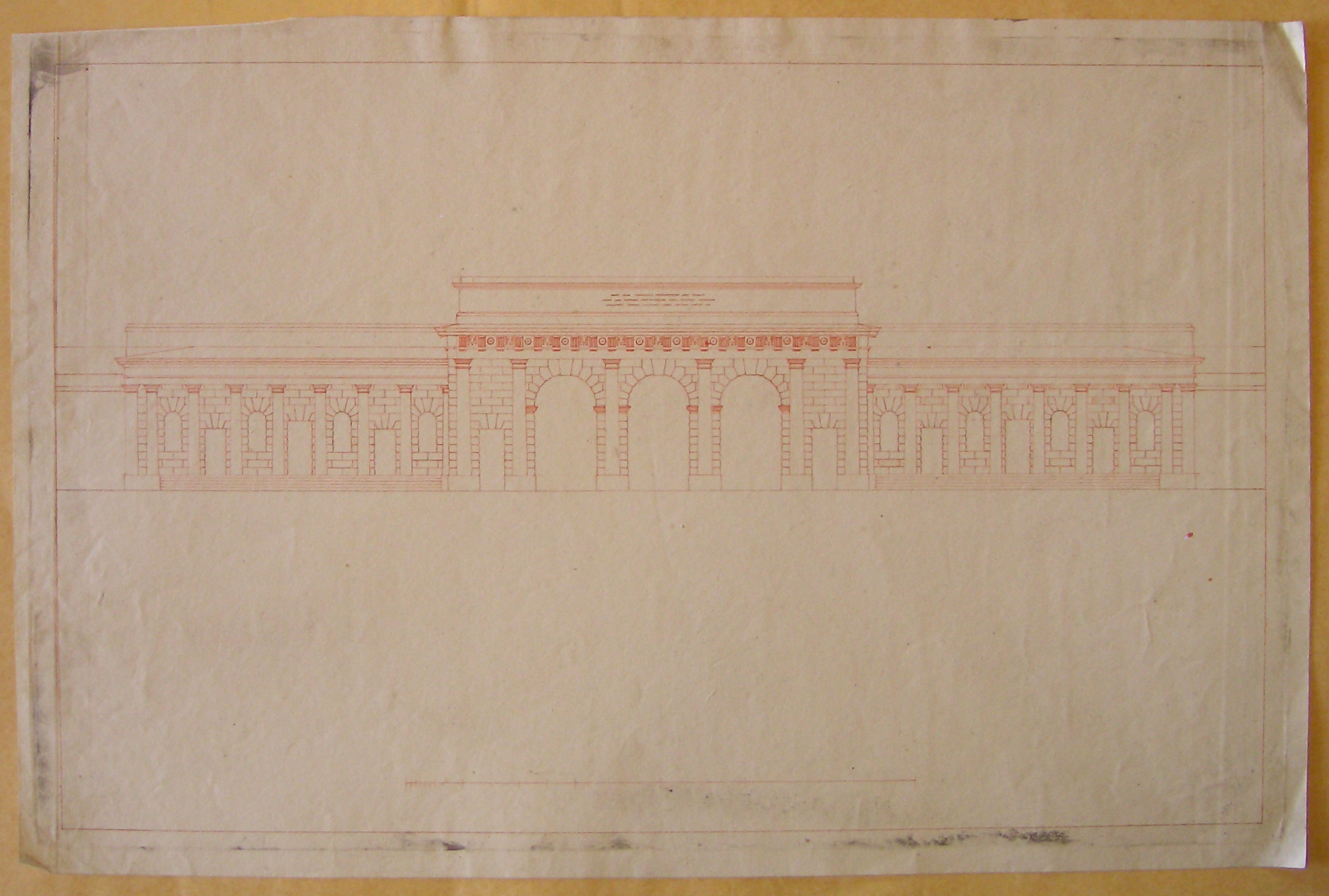 Progetto architettonico: Burghtor a Vienna - Studio per il progetto della facciata verso l'Hofburg (disegno architettonico, opera isolata) di Cagnola Luigi (attribuito) (sec. XIX)