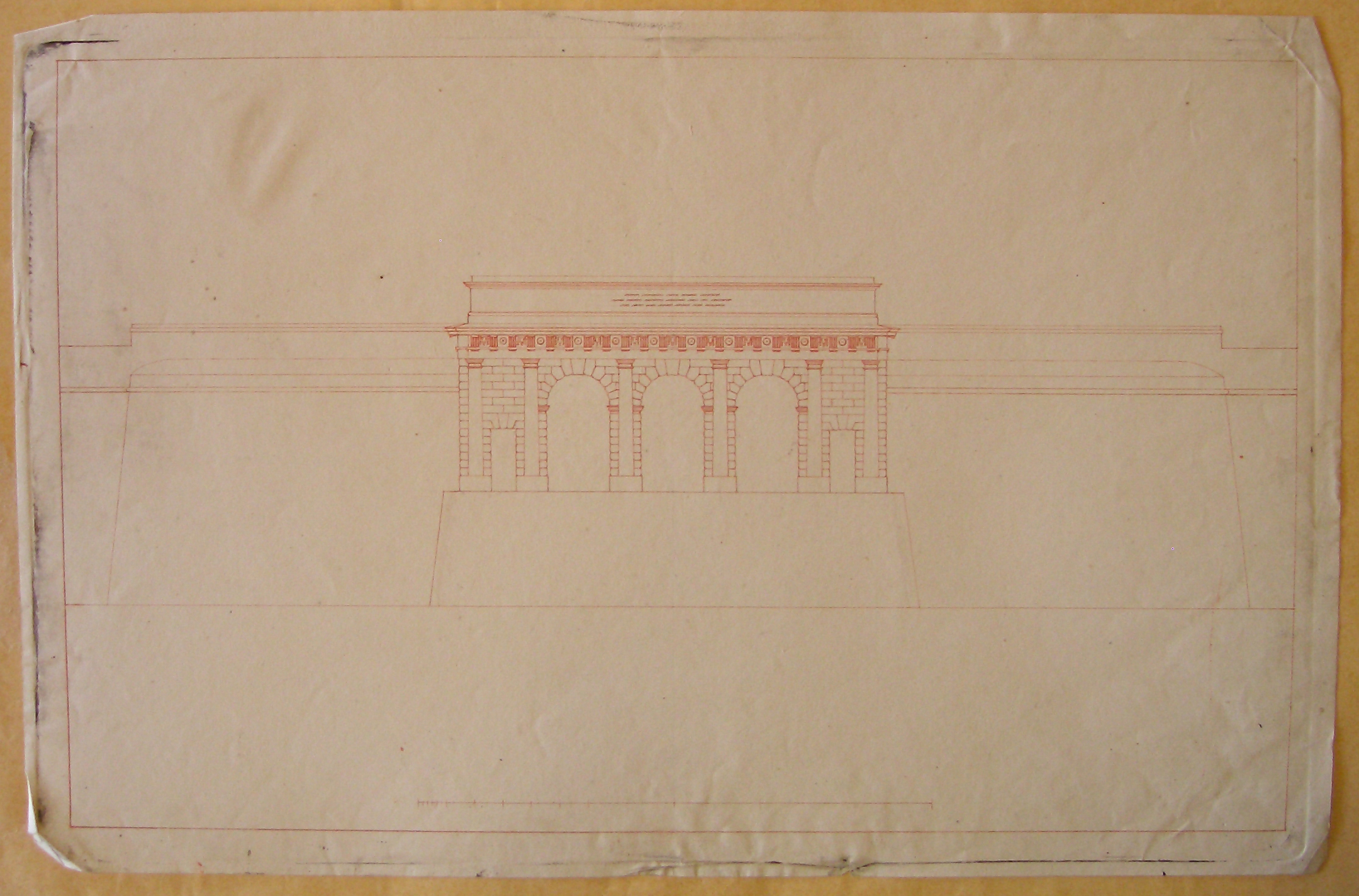 Progetto architettonico: Burghtor a Vienna - Prospetto della facciata verso la città (disegno architettonico, opera isolata) di Cagnola Luigi (attribuito) (sec. XIX)