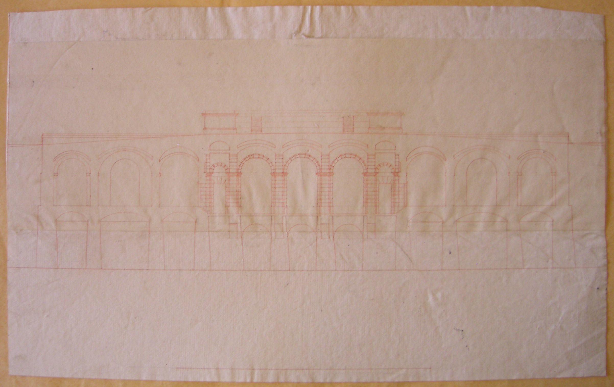 Progetto architettonico: Burghtor a Vienna - Sezione longitudinale (disegno architettonico, opera isolata) di Cagnola Luigi (attribuito) (sec. XIX)