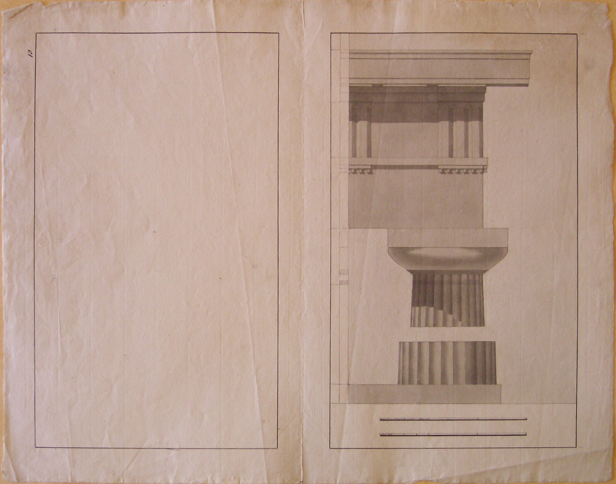 Progetto architettonico: Rilievo dei Templi di Paestum - Dettagli di ordine e trabeazione (disegno architettonico, opera isolata) di Cagnola Luigi (attribuito) (sec. XIX)