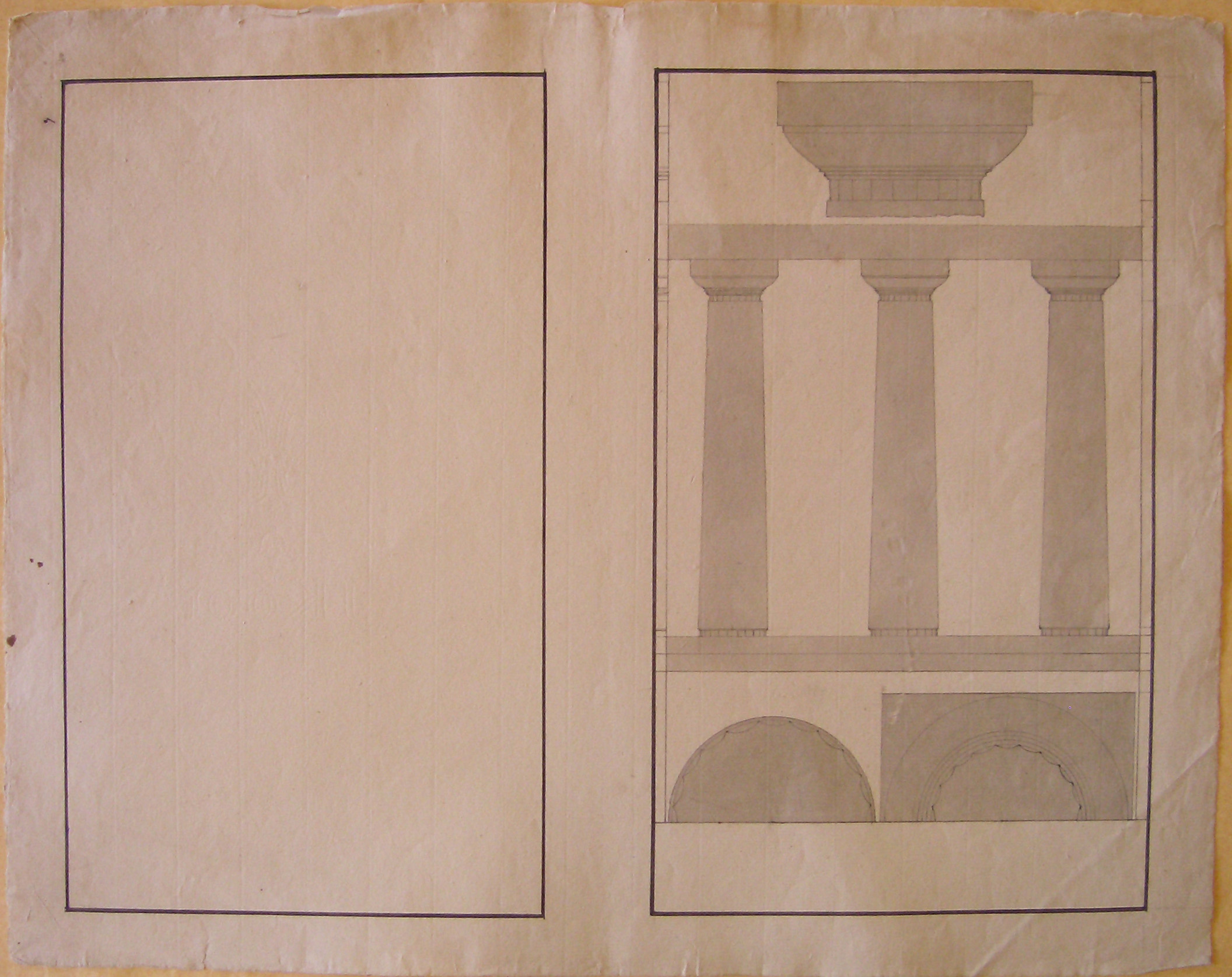 Progetto architettonico: Rilievo dei Templi di Paestum - Dettagli di colonne (disegno architettonico, opera isolata) di Cagnola Luigi (attribuito) (sec. XIX)