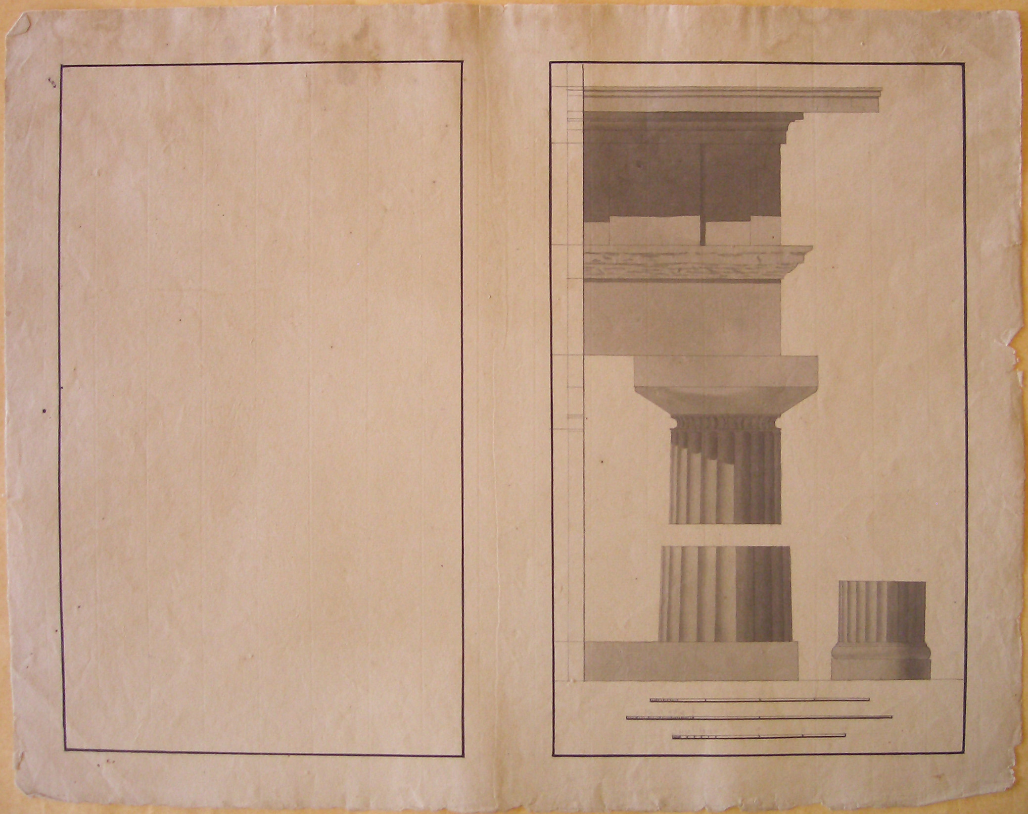 Progetto architettonico: Rilievo dei Templi di Paestum - Dettagli di ordine e trabeazione (disegno architettonico, opera isolata) di Cagnola Luigi (attribuito) (sec. XIX)