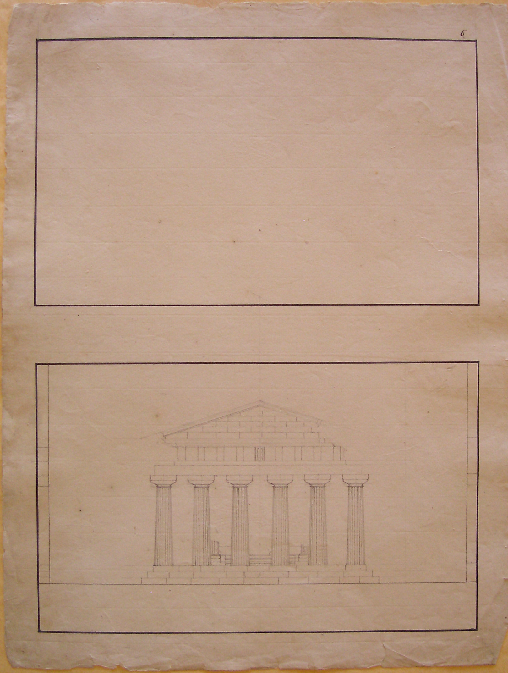 Progetto architettonico: Rilievo dei Templi di Paestum - Prospetto di Tempio (disegno architettonico, opera isolata) di Cagnola Luigi (attribuito) (sec. XIX)