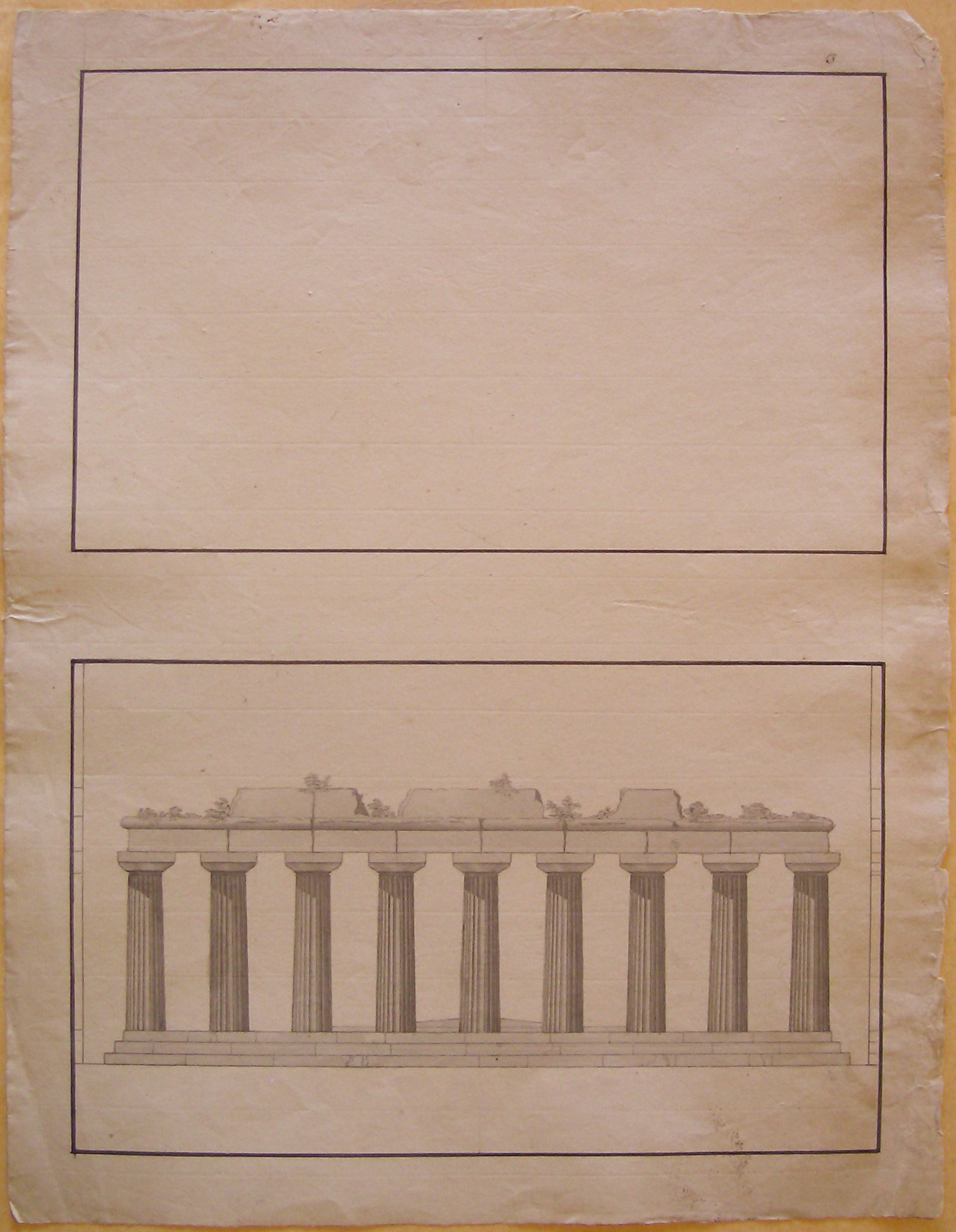 Progetto architettonico: Rilievo dei Templi di Paestum - Prospetto di tempio (disegno architettonico, opera isolata) di Cagnola Luigi (attribuito) (sec. XIX)
