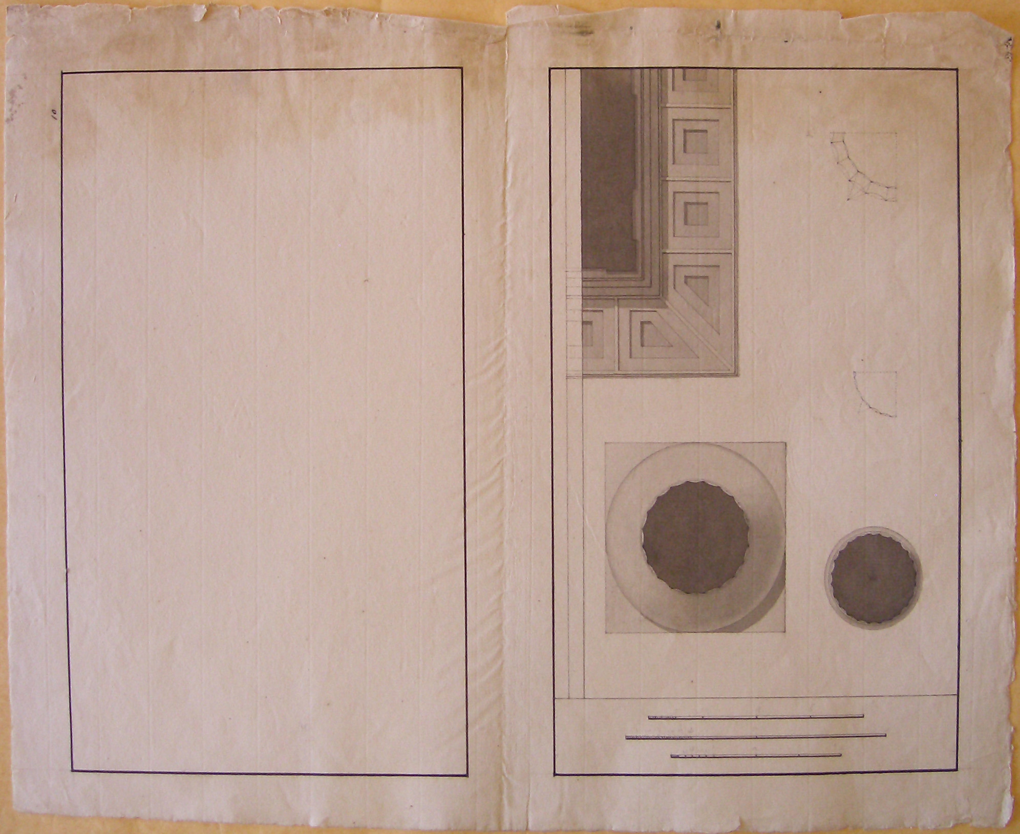 Progetto architettonico: Rilievo dei Templi di Paestum - Dettaglio di base e cornice (disegno architettonico, opera isolata) di Cagnola Luigi (attribuito) (sec. XIX)