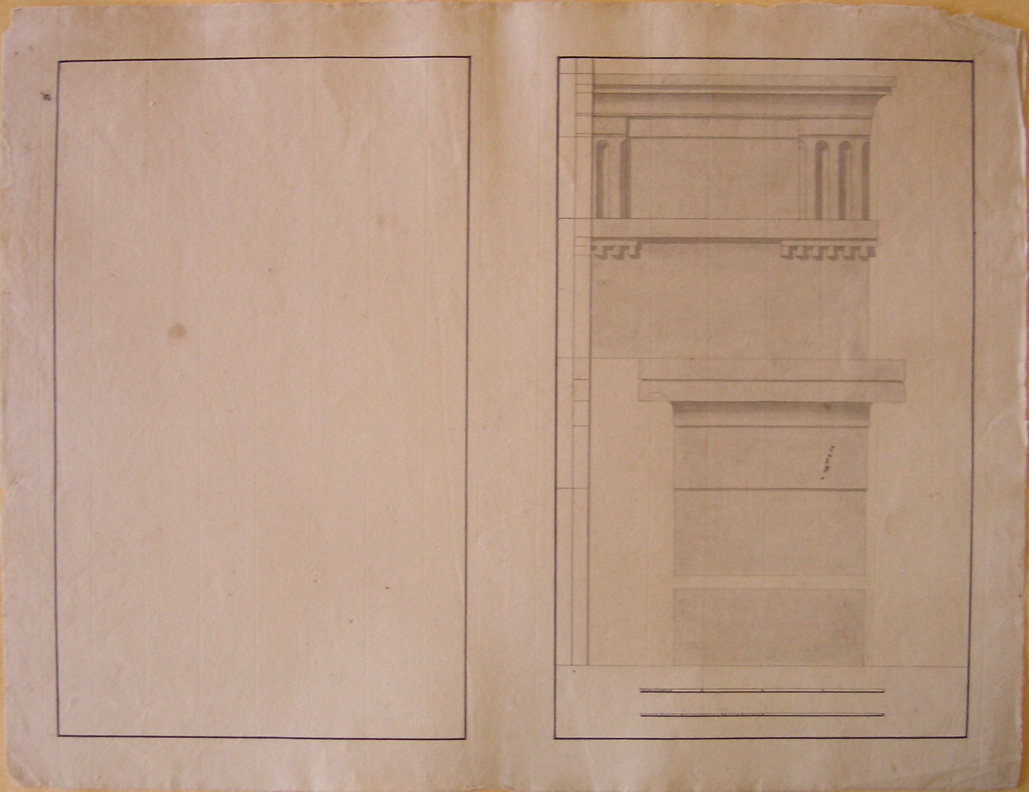 Progetto architettonico: Rilievo dei Templi di Paestum - Dettagli di ordine e trabeazione (disegno architettonico, opera isolata) di Cagnola Luigi (attribuito) (sec. XIX)