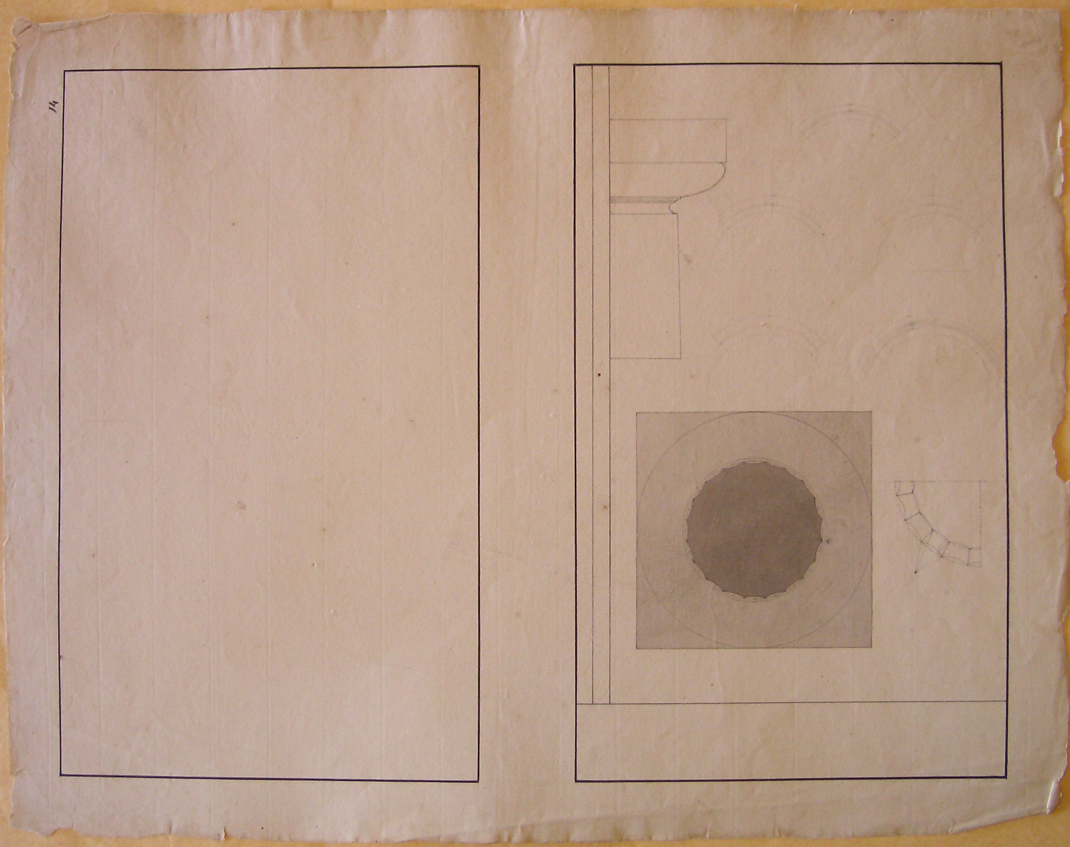 Progetto architettonico: Rilievo dei Templi di Paestum - Dettagli di base e capitello (disegno architettonico, opera isolata) di Cagnola Luigi (attribuito) (sec. XIX)