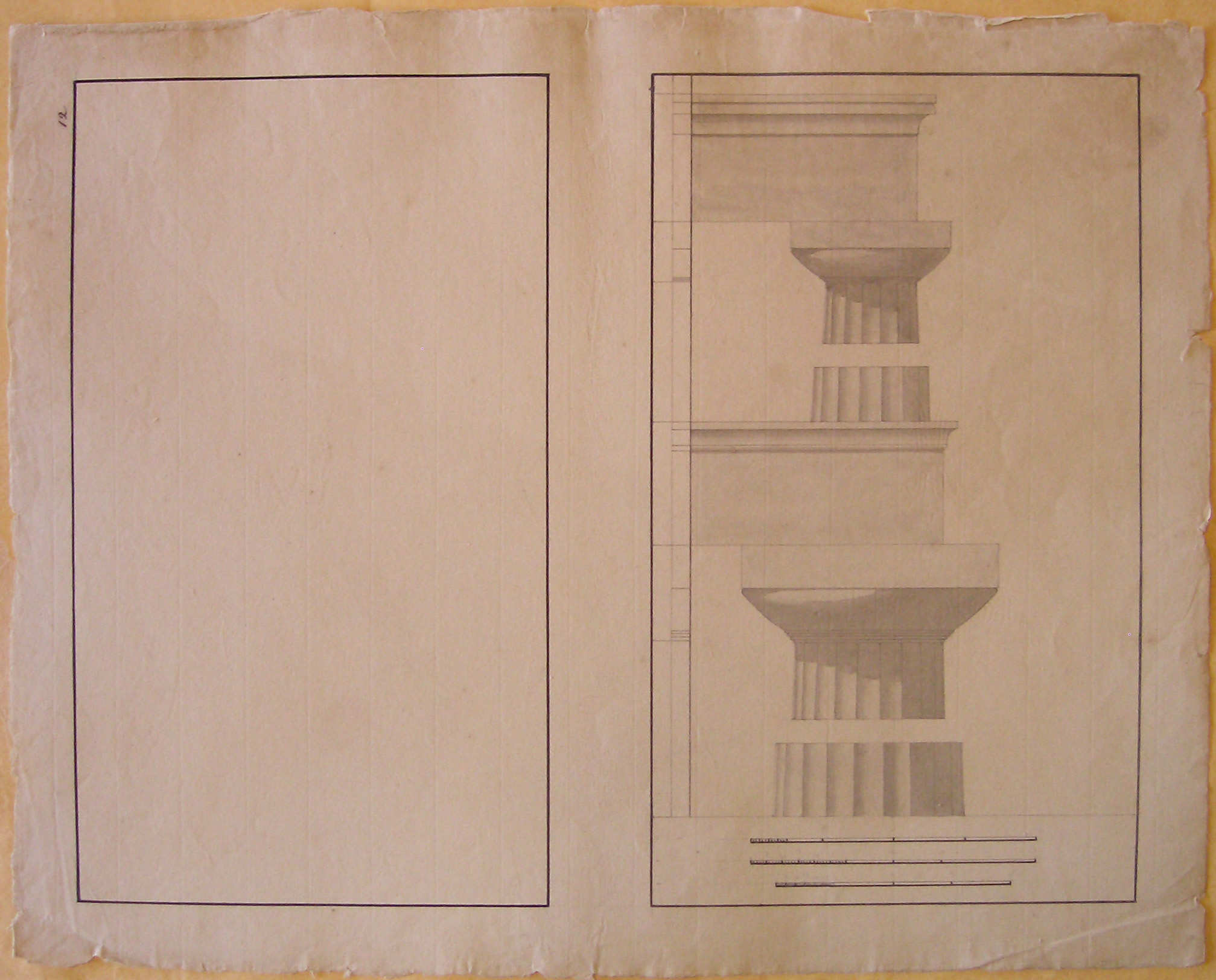 Progetto architettonico: Rilievo dei Templi di Paestum - Dettagli di ordine e trabeazione (disegno architettonico, opera isolata) di Cagnola Luigi (attribuito) (sec. XIX)