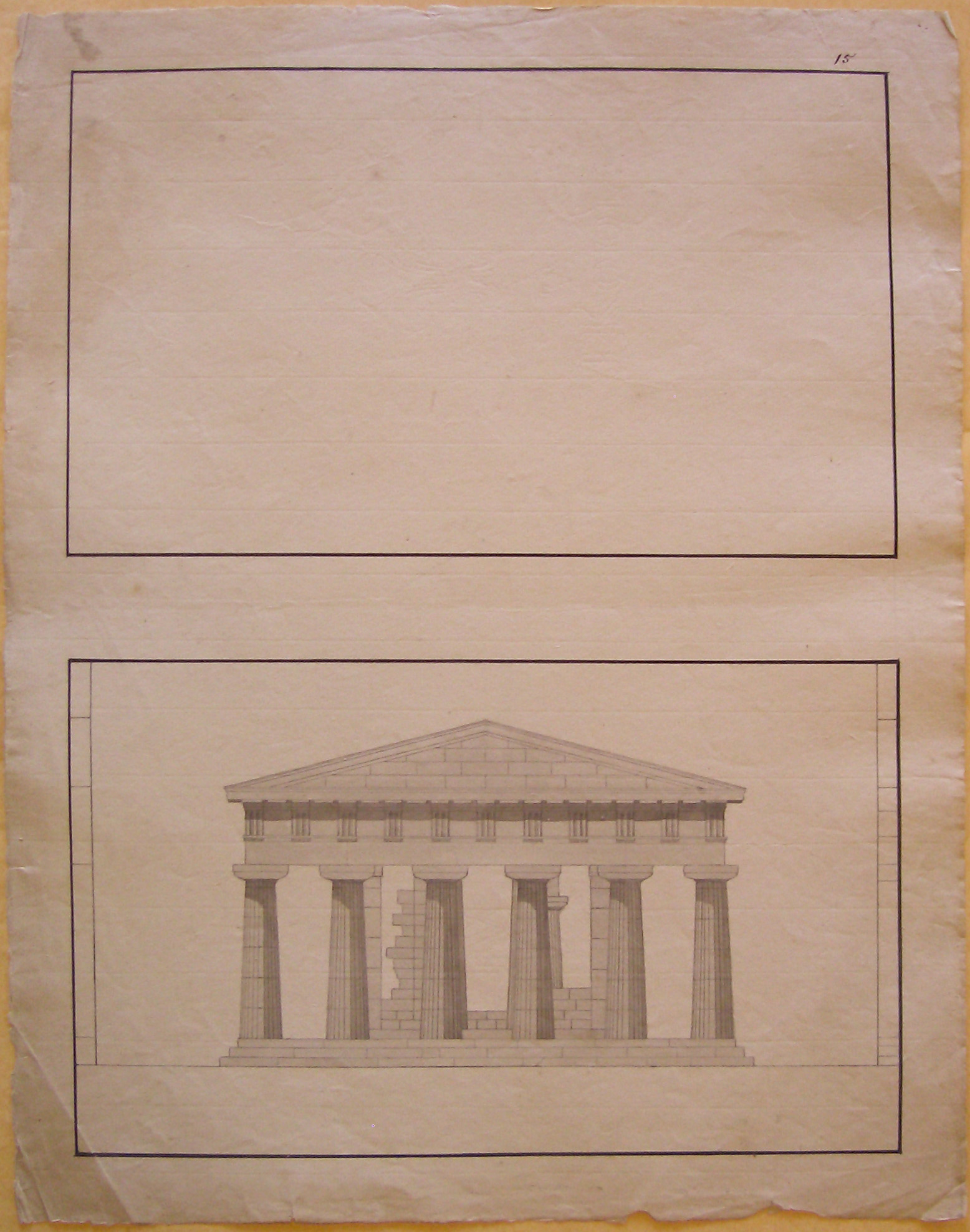 Progetto architettonico: Rilievo dei Templi di Paestum - Prospetto di tempio (disegno architettonico, opera isolata) di Cagnola Luigi (attribuito) (sec. XIX)