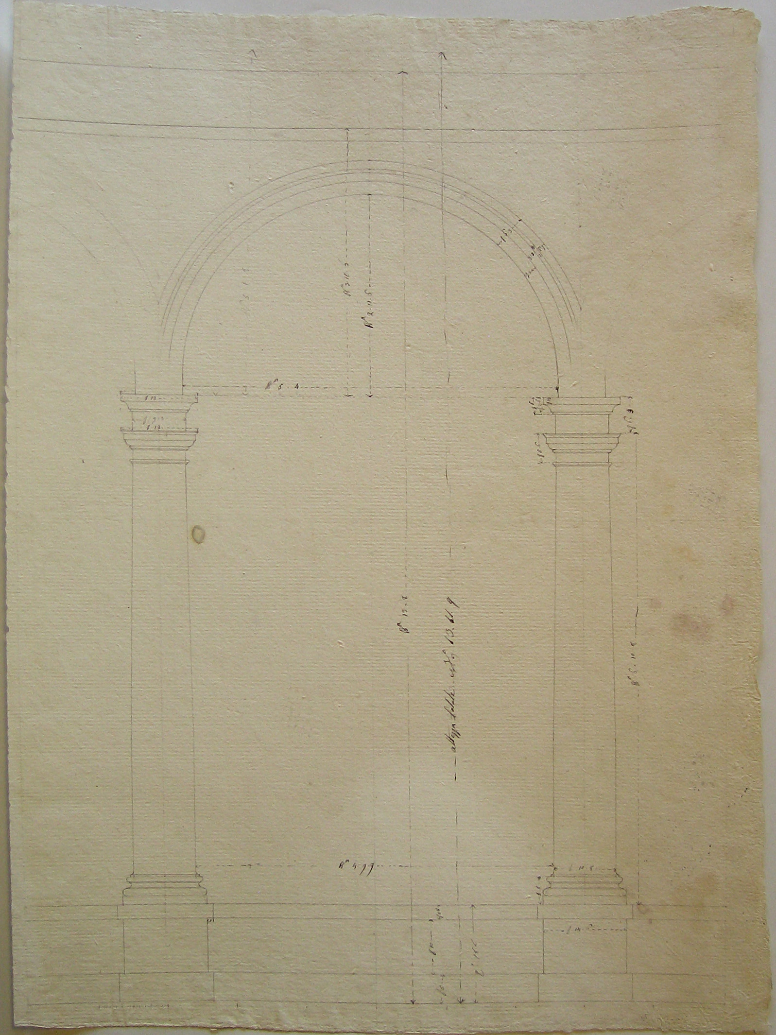 Progetto architettonico: rilievo di un'arcata di portico (disegno architettonico) di Cagnola Luigi (attribuito) (secc. XVIII/XIX)