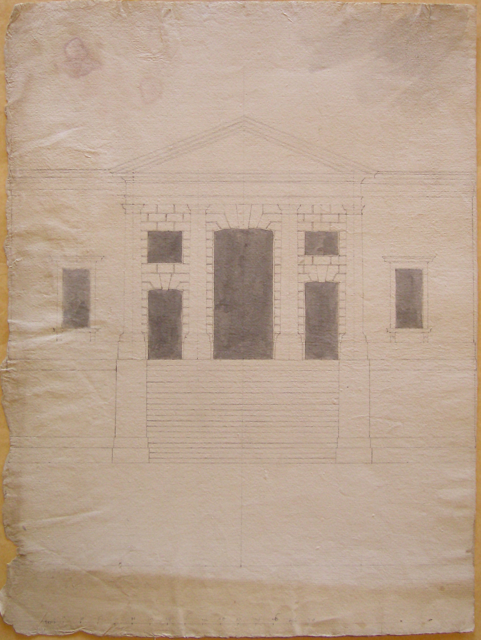 Progetto architettonico: Prospetto di un edificio con scalinata (disegno architettonico, opera isolata) di Cagnola Luigi (attribuito) (sec. XIX)