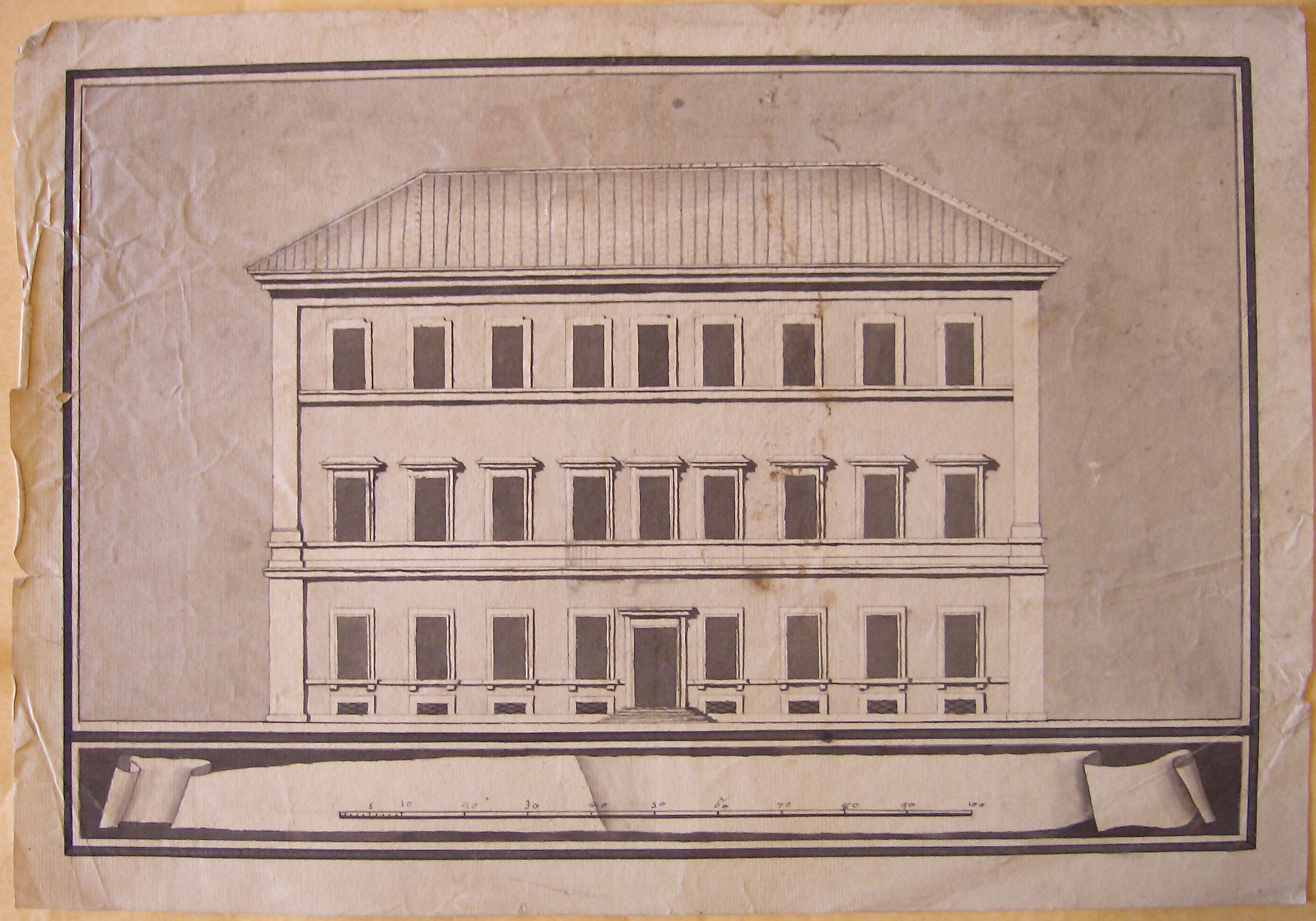 Progetto architettonico: Palazzo a tre piani - Prospetto (disegno architettonico, opera isolata) di Cagnola Luigi (attribuito) (sec. XIX)