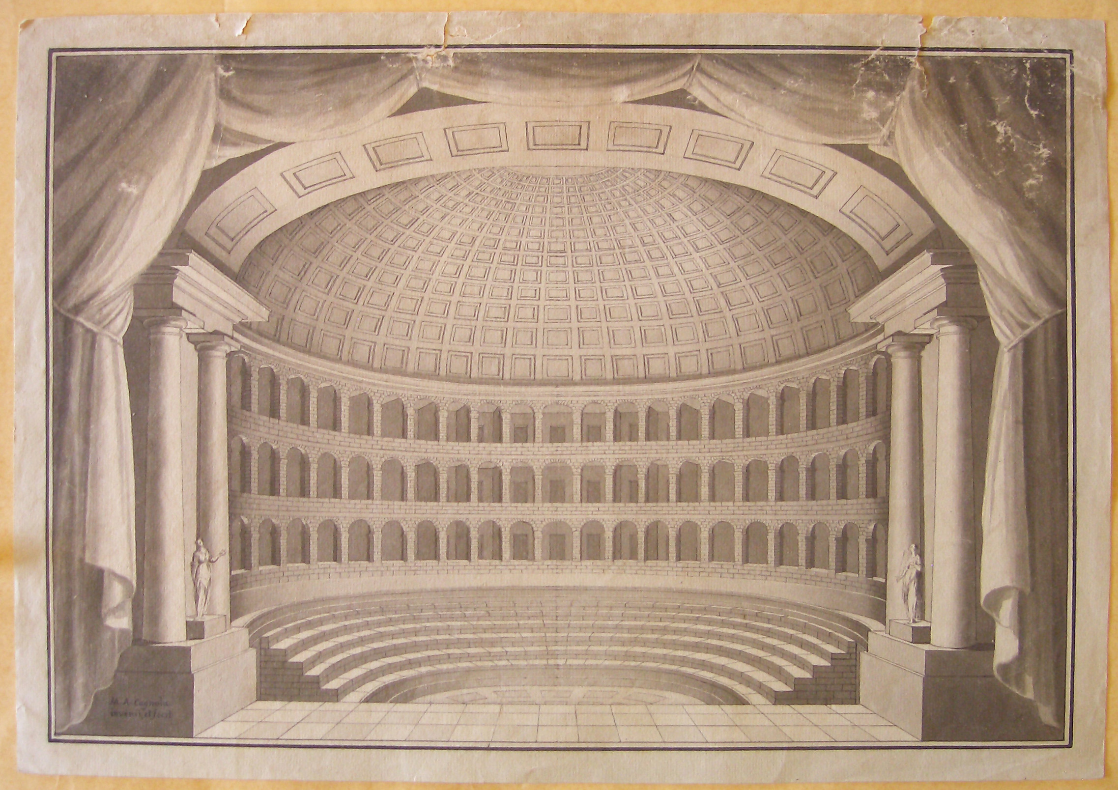 Progetto architettonico:Teatro - Veduta interna (disegno architettonico, opera isolata) di Cagnola Luigi (attribuito) (sec. XIX)