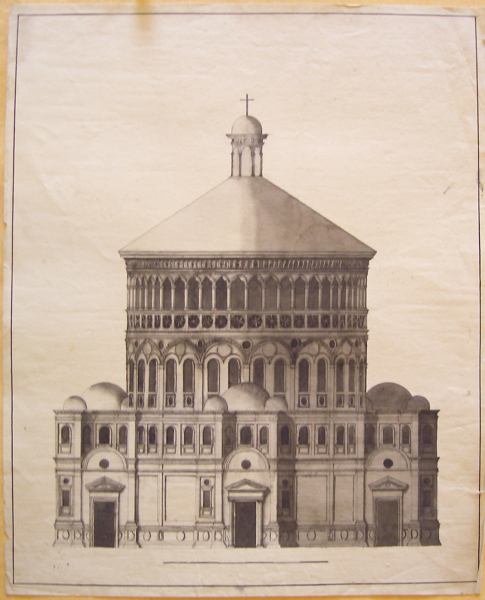 Progetto architettonico: Rotonda del Battagio a Crema - Disegno in alzato - Prospetto (disegno architettonico, opera isolata) di Cagnola Luigi (attribuito) (sec. XIX)