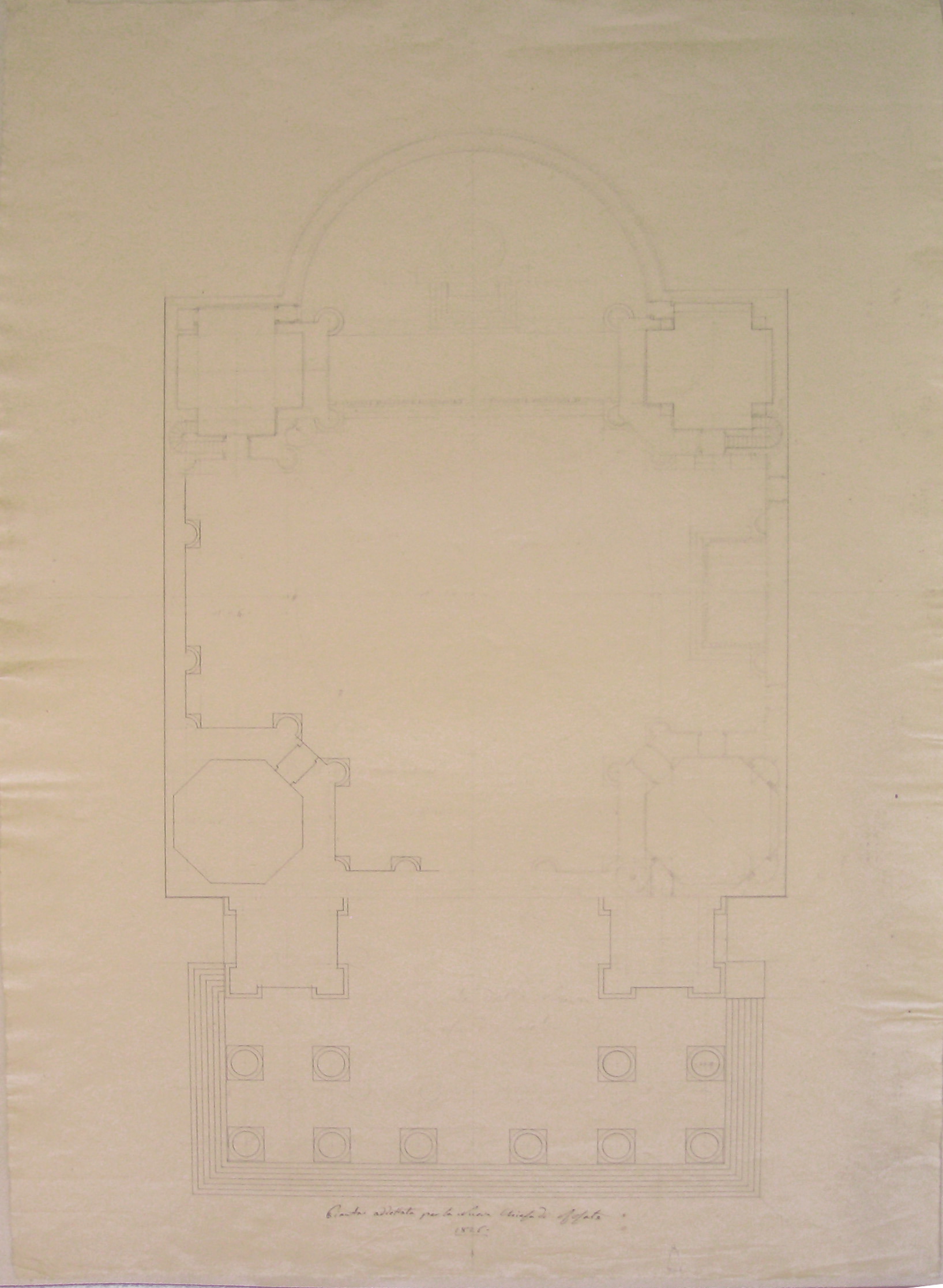 Pianta della Nuova Chiesa di Rosate, Progetto architettonico: chiesa di Rosate. Pianta (disegno architettonico) di Cagnola Luigi (sec. XIX)