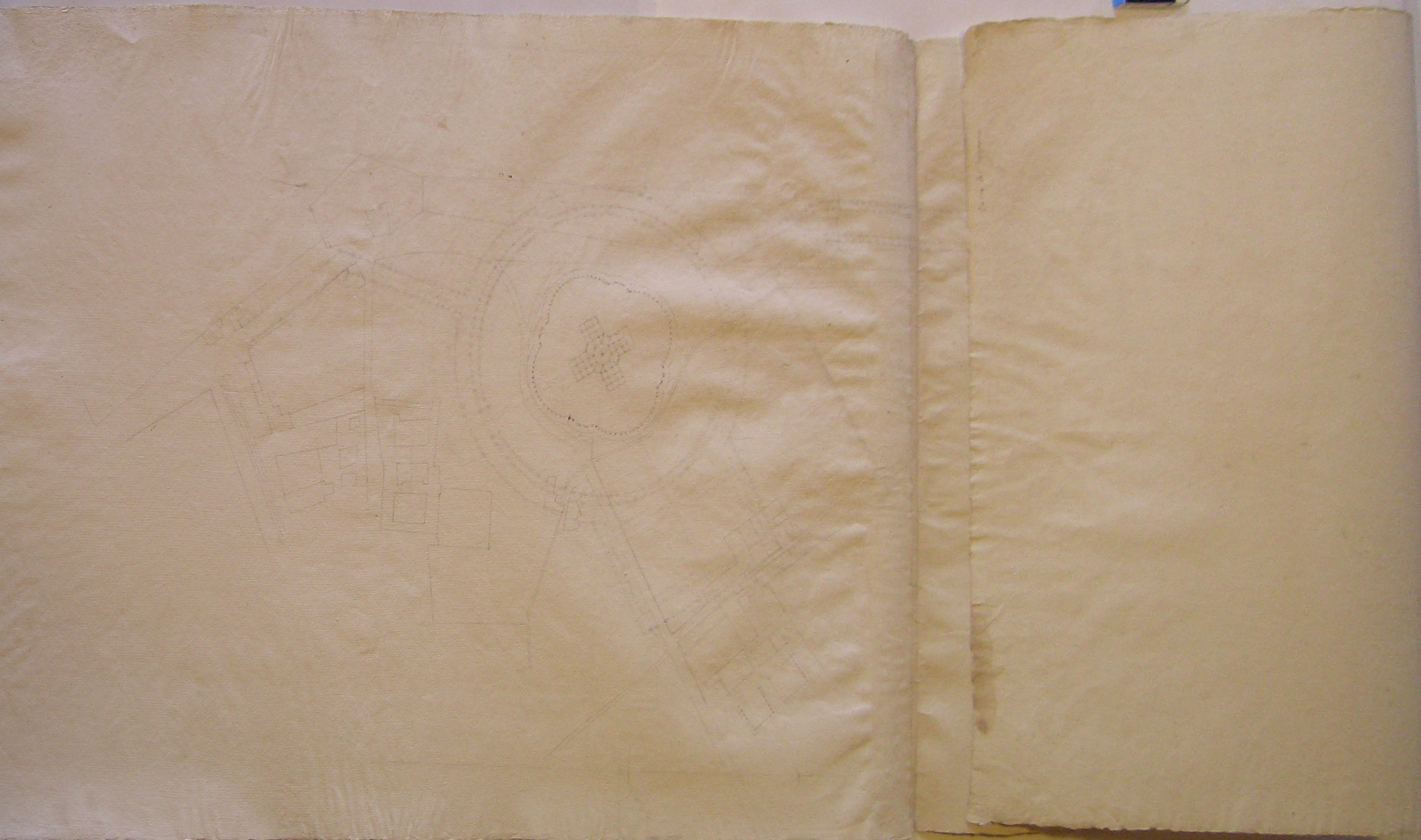 Carta del Foppone, Progetto architettonico: studio per il Pantheon Italiano presso l'ex Foppone dell'Ospedale Maggiore di Milano. Planimetria (disegno architettonico) di Cagnola Luigi (sec. XIX)
