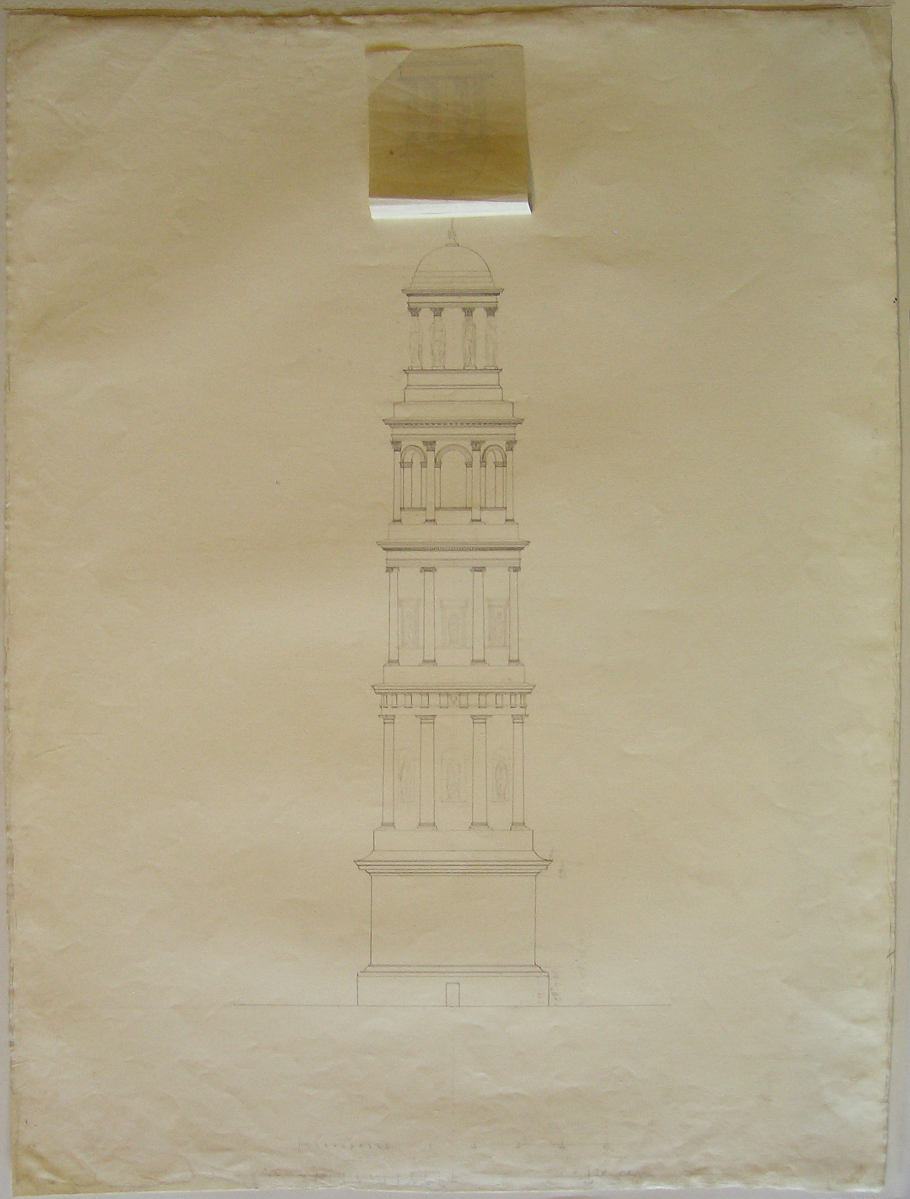 Progetto architettonico: studio per una torre campanaria a Urgnano. Prospetto (disegno architettonico) di Cagnola Luigi (sec. XIX)