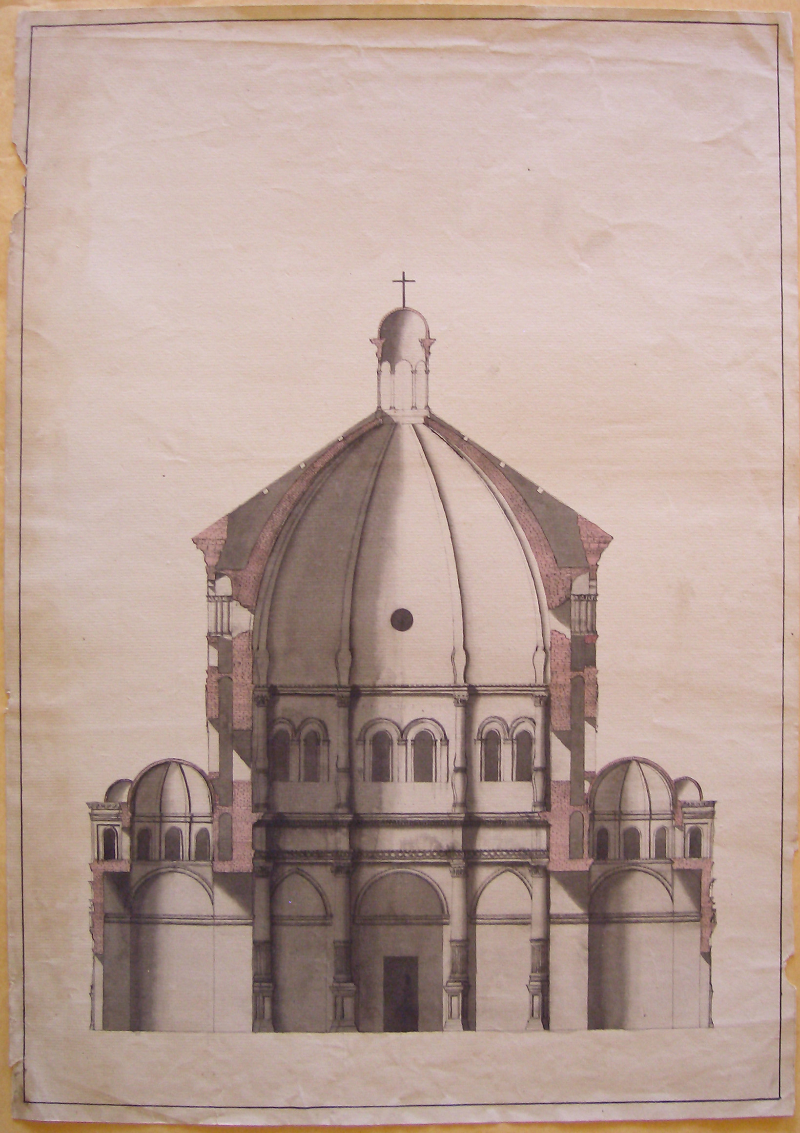 Progetto architettonico: Rotonda del Battagio a Crema - Sezione (disegno architettonico, opera isolata) di Cagnola Luigi (attribuito) (sec. XIX)