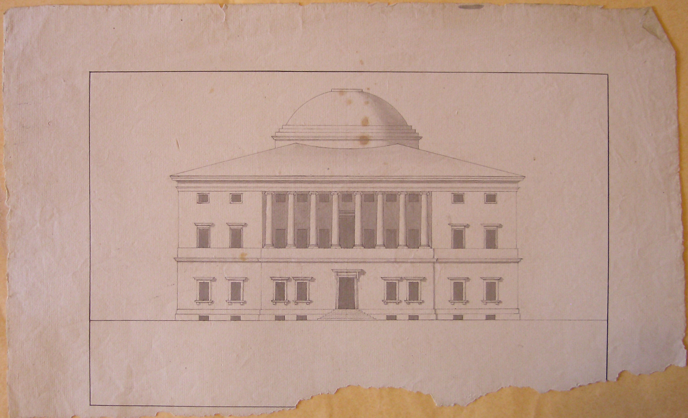 Progetto architettonico: Edificio con cupola - Prospetto (disegno architettonico, opera isolata) di Cagnola Luigi (attribuito) (sec. XIX)