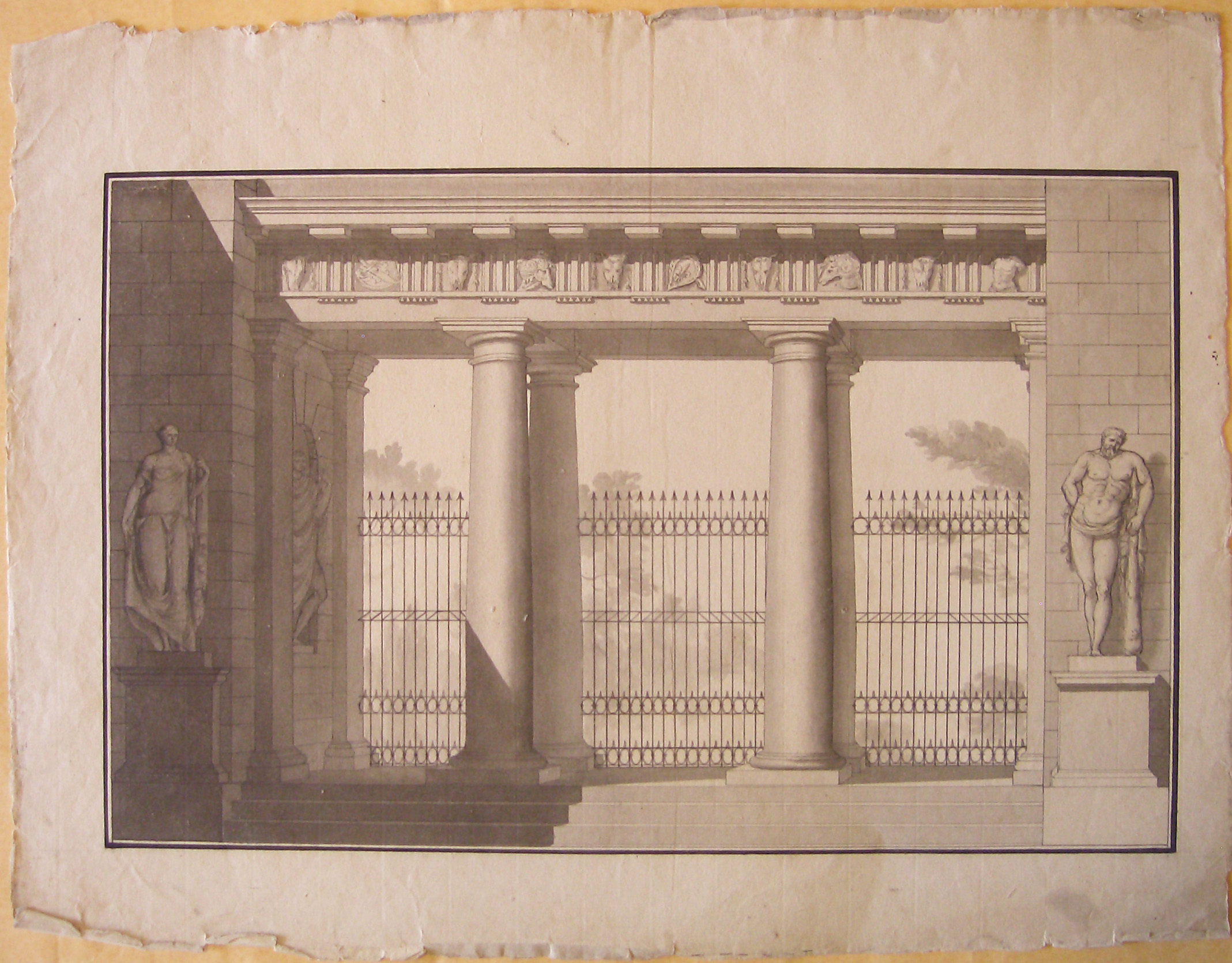 Progetto architettonico: Ingresso porticato - Prospetto (disegno architettonico, opera isolata) di Cagnola Luigi (attribuito) (sec. XIX)