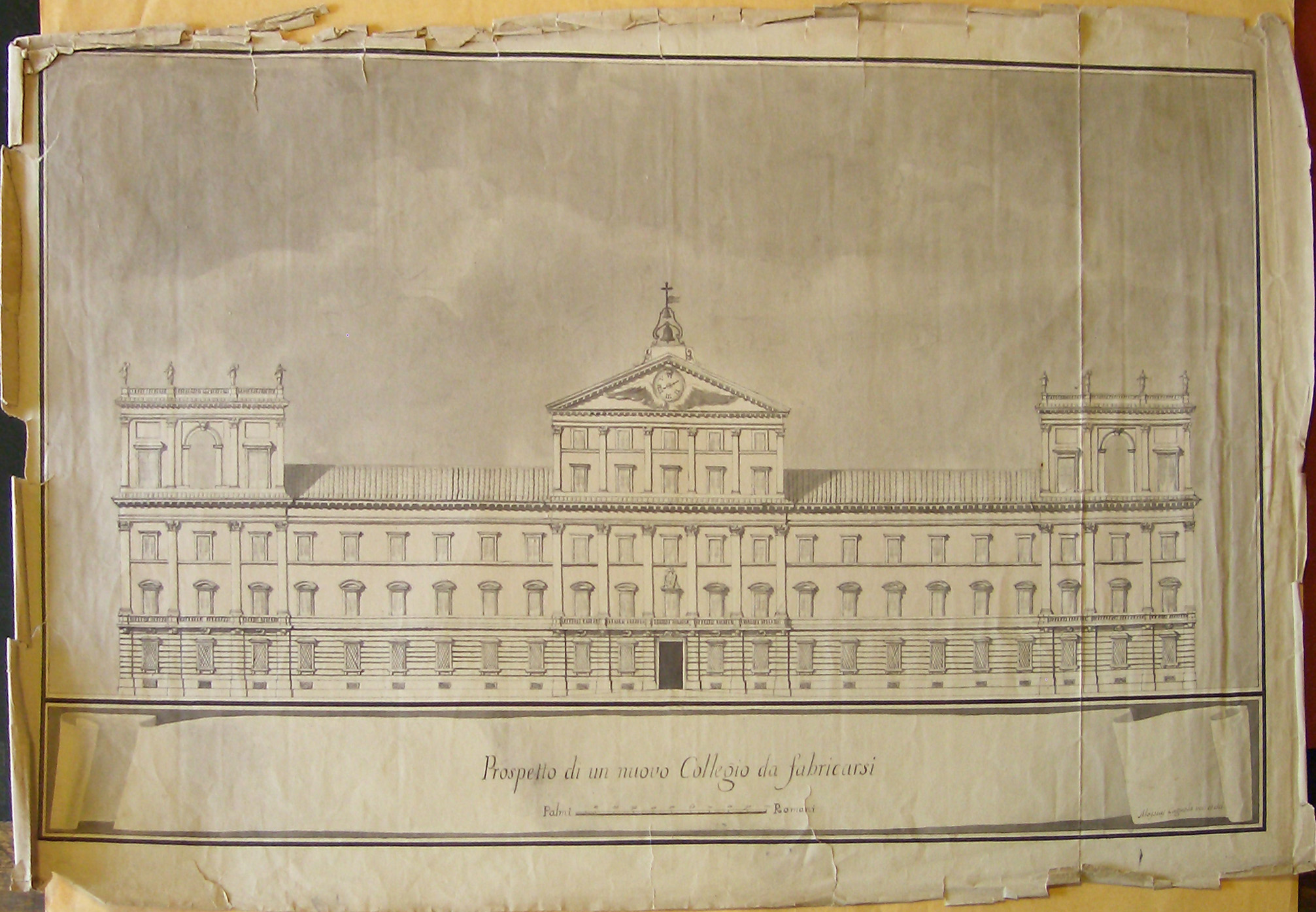 Prospetto di un nuovo Collegio da fabbricarsi, Progetto architettonico: Collegio - Prospetto della facciata (disegno architettonico, opera isolata) di Cagnola Luigi (attribuito) (sec. XIX)