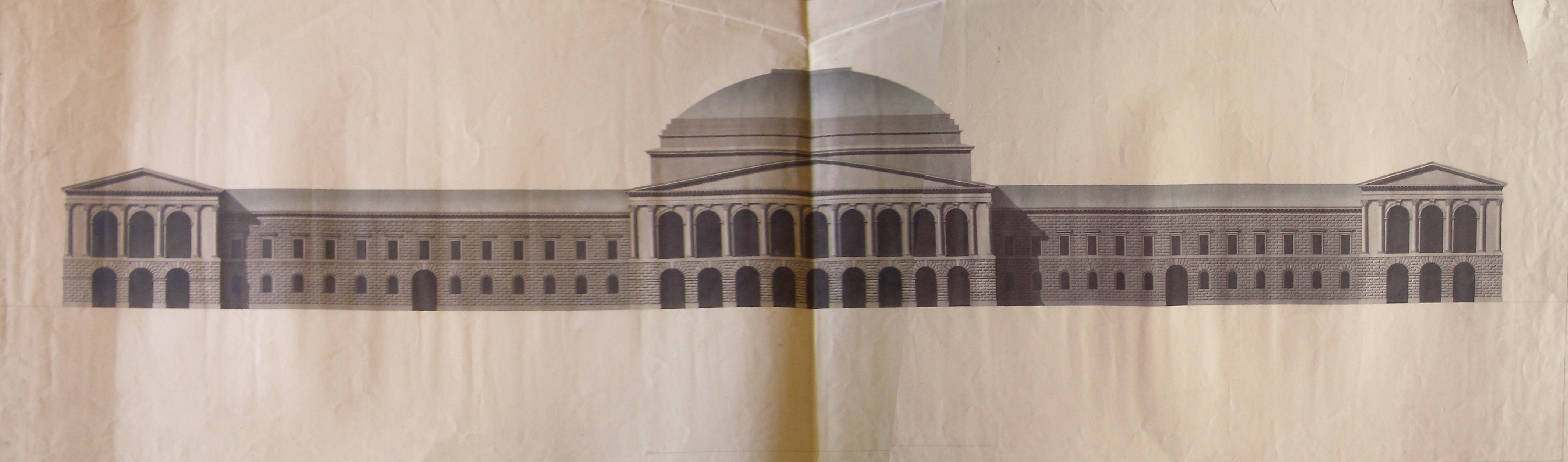 Progetto architettonico: Ampliamento dell'Hofburg a Vienna - Prospetto della facciata (seconda variante) (disegno architettonico, opera isolata) di Cagnola Luigi (attribuito) (sec. XIX)