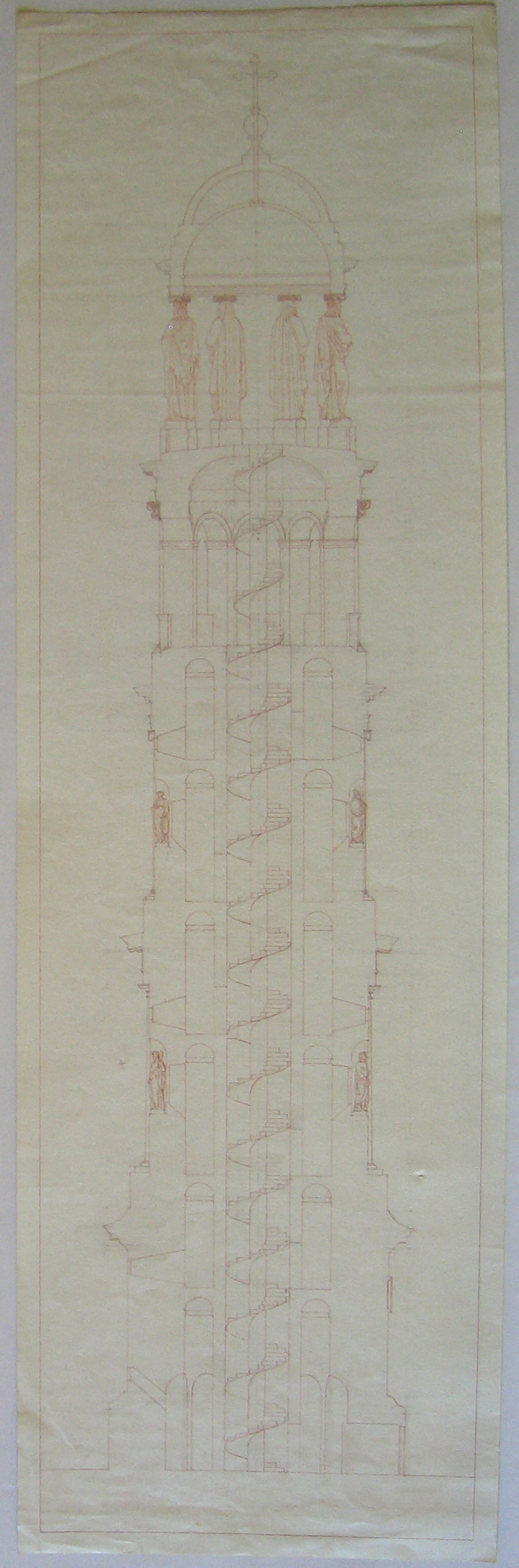 Progetto architettonico: studio per una torre campanaria a Urgnano. Sezione (disegno architettonico) di Cagnola Luigi (sec. XIX)
