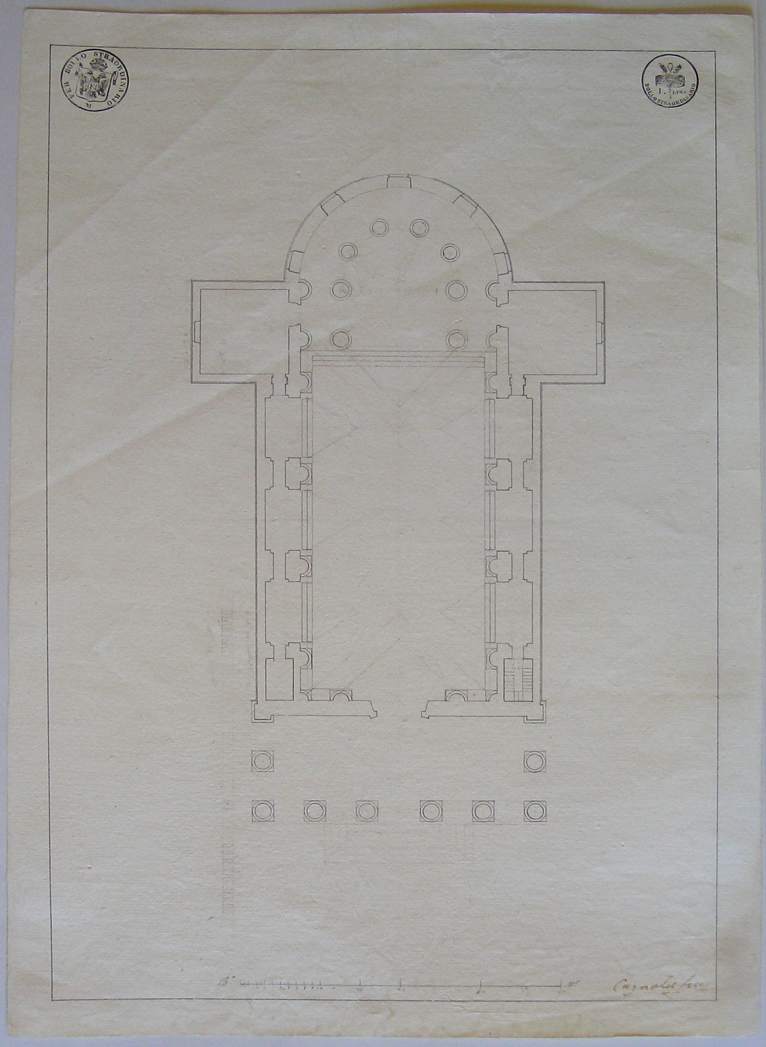 Progetto architettonico: chiesa dei Santi Cosma e Damiano a Concorezzo. Pianta (disegno architettonico) di Cagnola Luigi (sec. XIX)