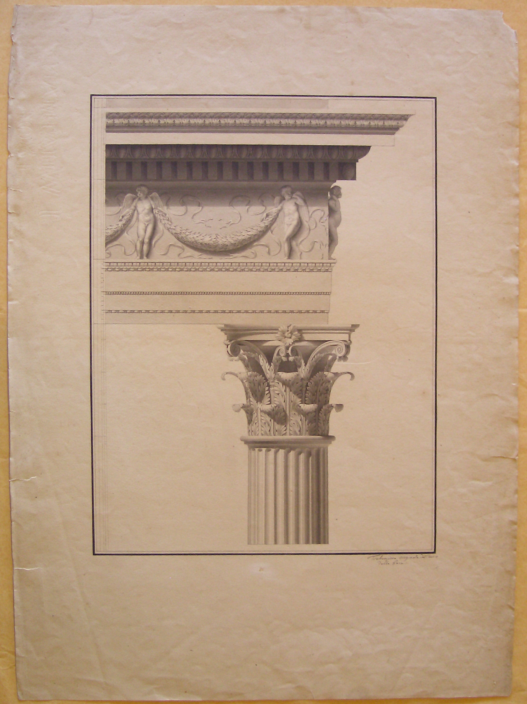 Trabeazione originale dell'arco della Pace, Milano. Progetto per l'arco della Pace. Dettaglio di ordine e trabeazione (disegno architettonico, opera isolata) di Cagnola Luigi (attribuito) (sec. XIX)