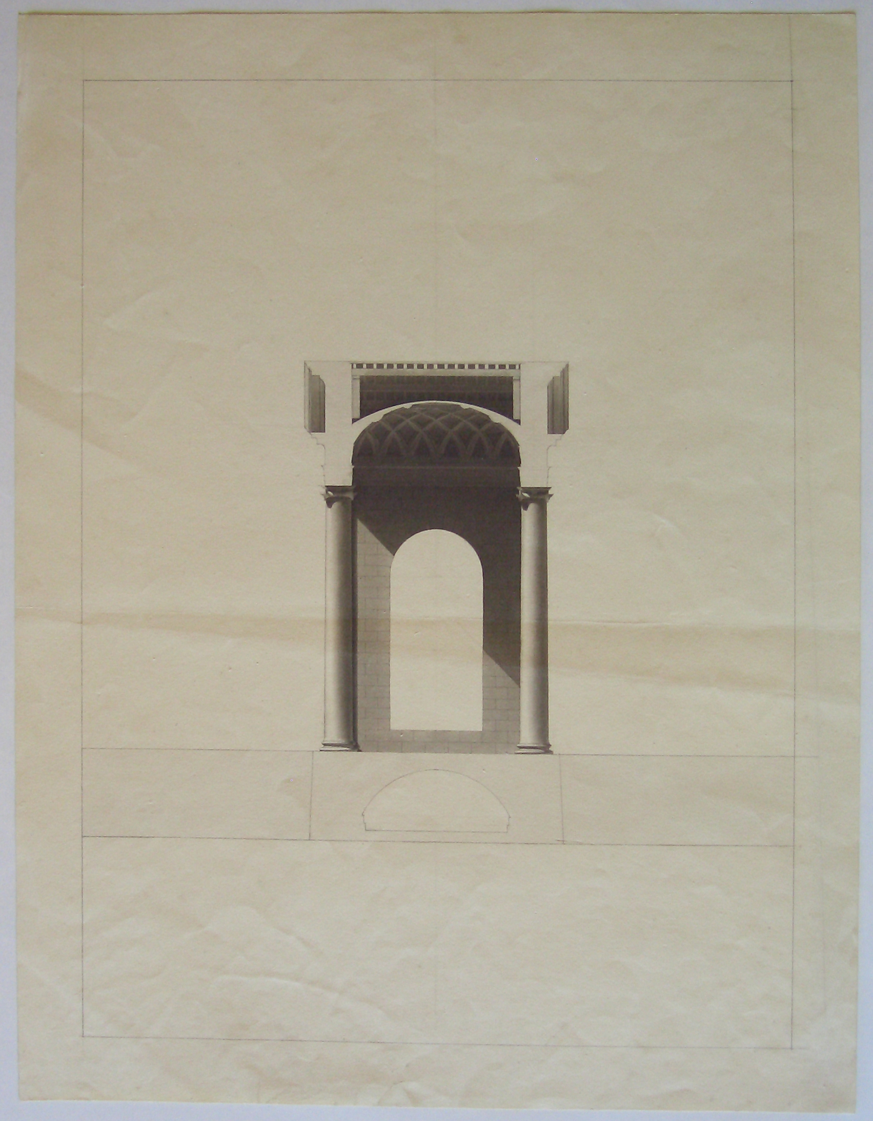 Progetto architettonico: Porta Ticinese a Milano. Sezione trasversale dell'atrio (disegno architettonico) di Cagnola Luigi (sec. XIX)