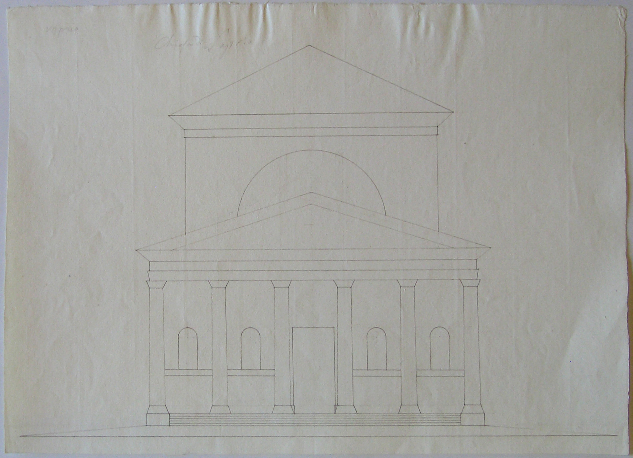 Chiesa di Vaprio, Progetto architettonico: chiesa di Vaprio. Prospetto della facciata (disegno architettonico) di Cagnola Luigi (attribuito) (secc. XVIII/ XIX)